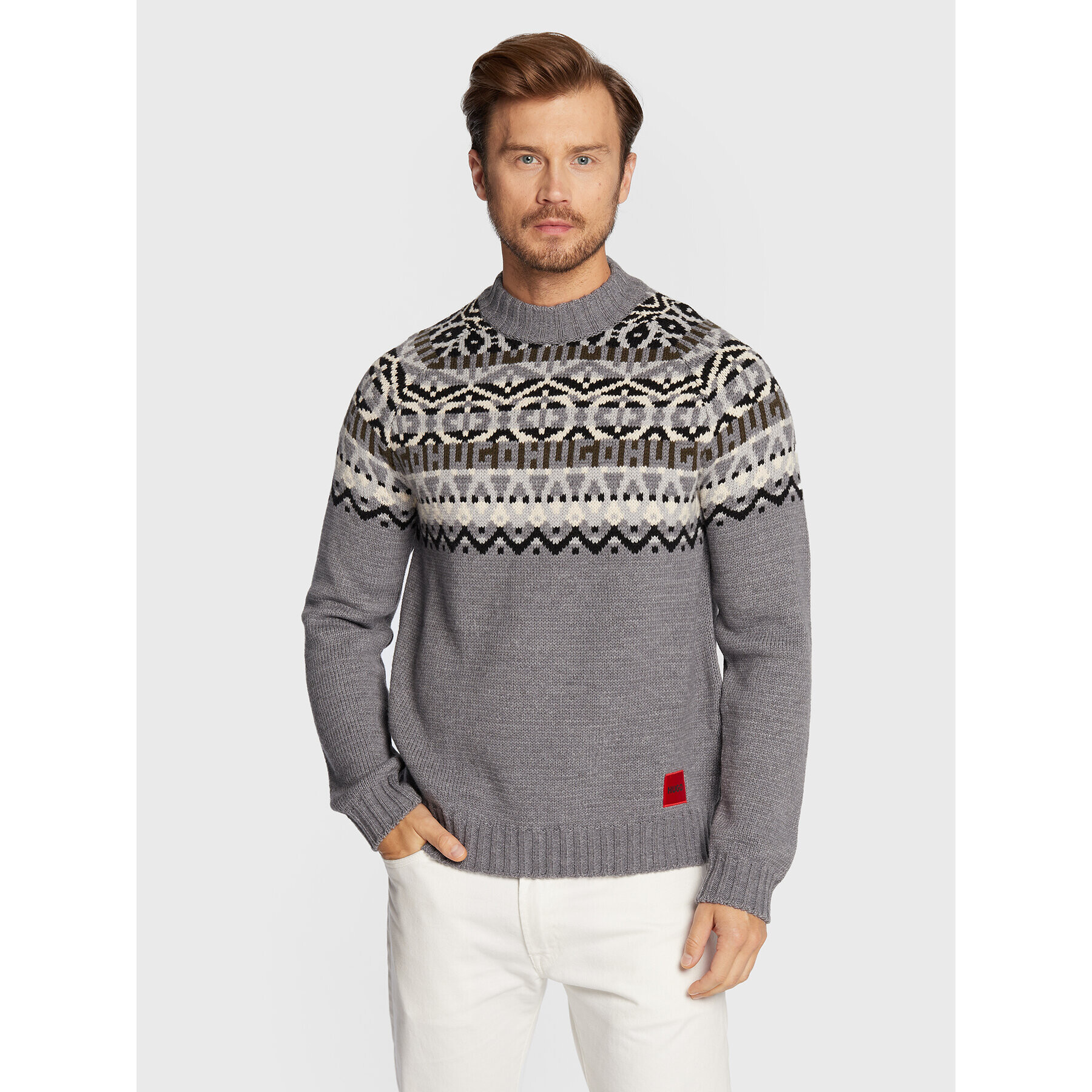 Hugo Пуловер Steenor 50474830 Сив Relaxed Fit - Pepit.bg