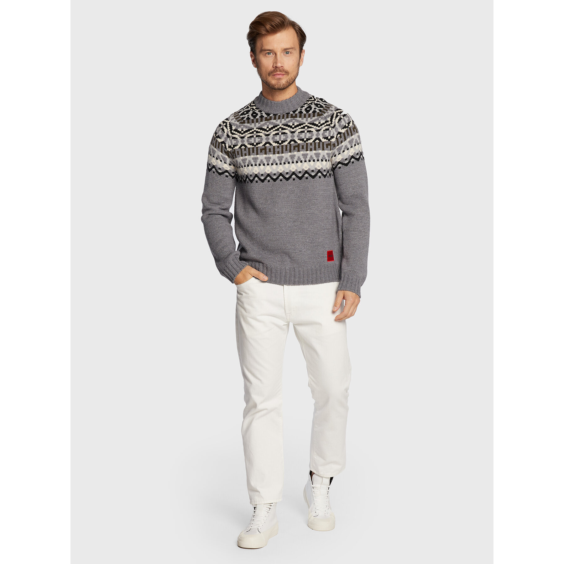 Hugo Пуловер Steenor 50474830 Сив Relaxed Fit - Pepit.bg