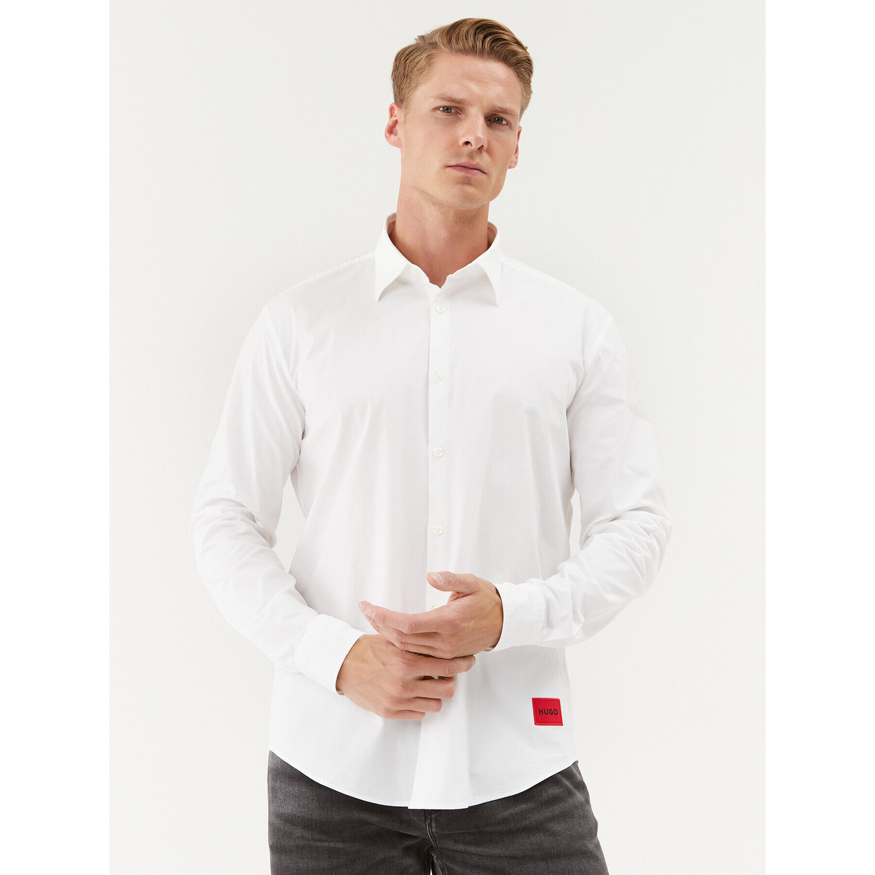 Hugo Риза Ermo 50490733 Бял Slim Fit - Pepit.bg