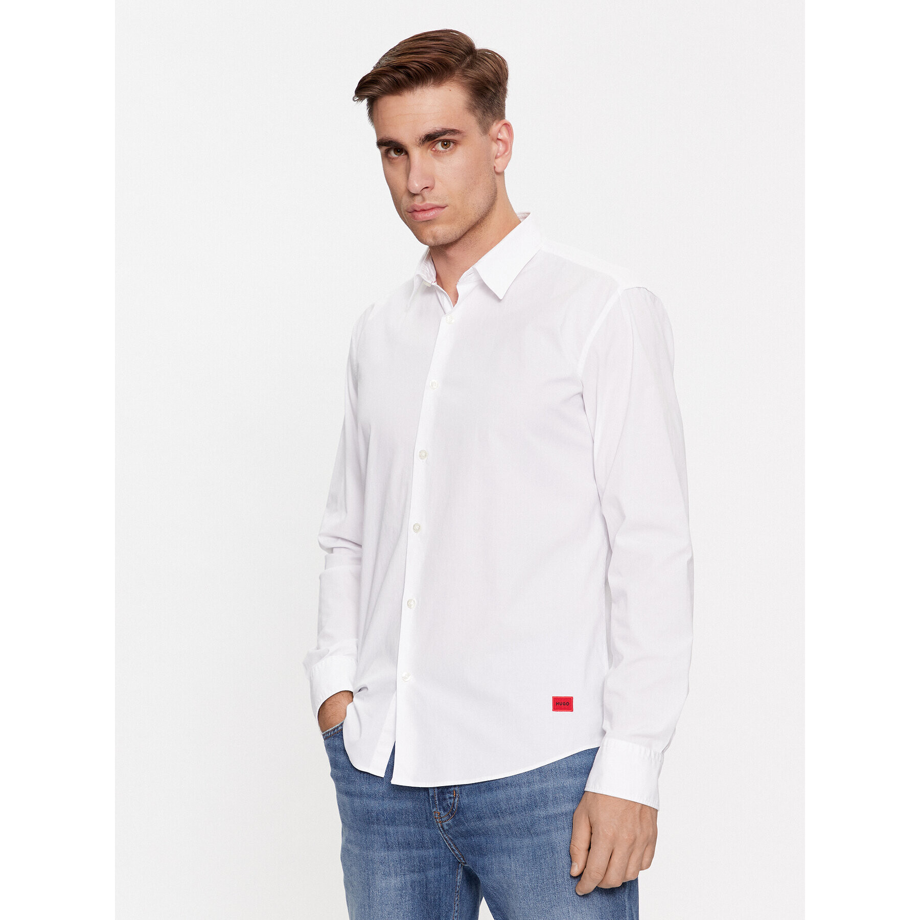 Hugo Риза Ermo 50500216 Бял Slim Fit - Pepit.bg