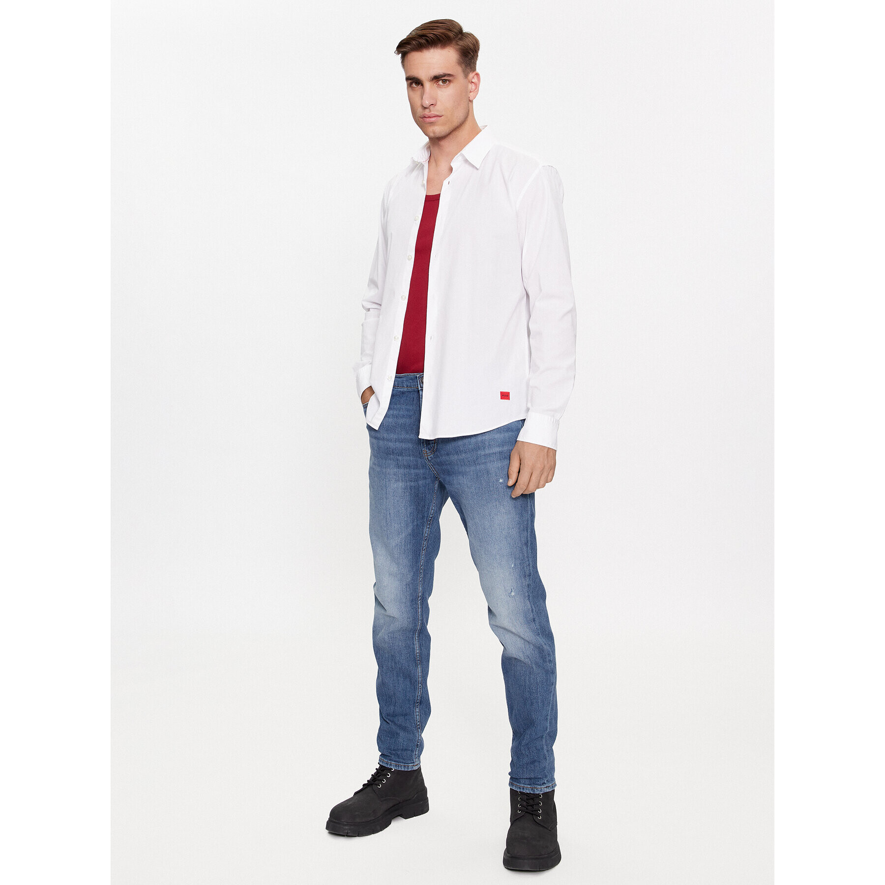 Hugo Риза Ermo 50500216 Бял Slim Fit - Pepit.bg