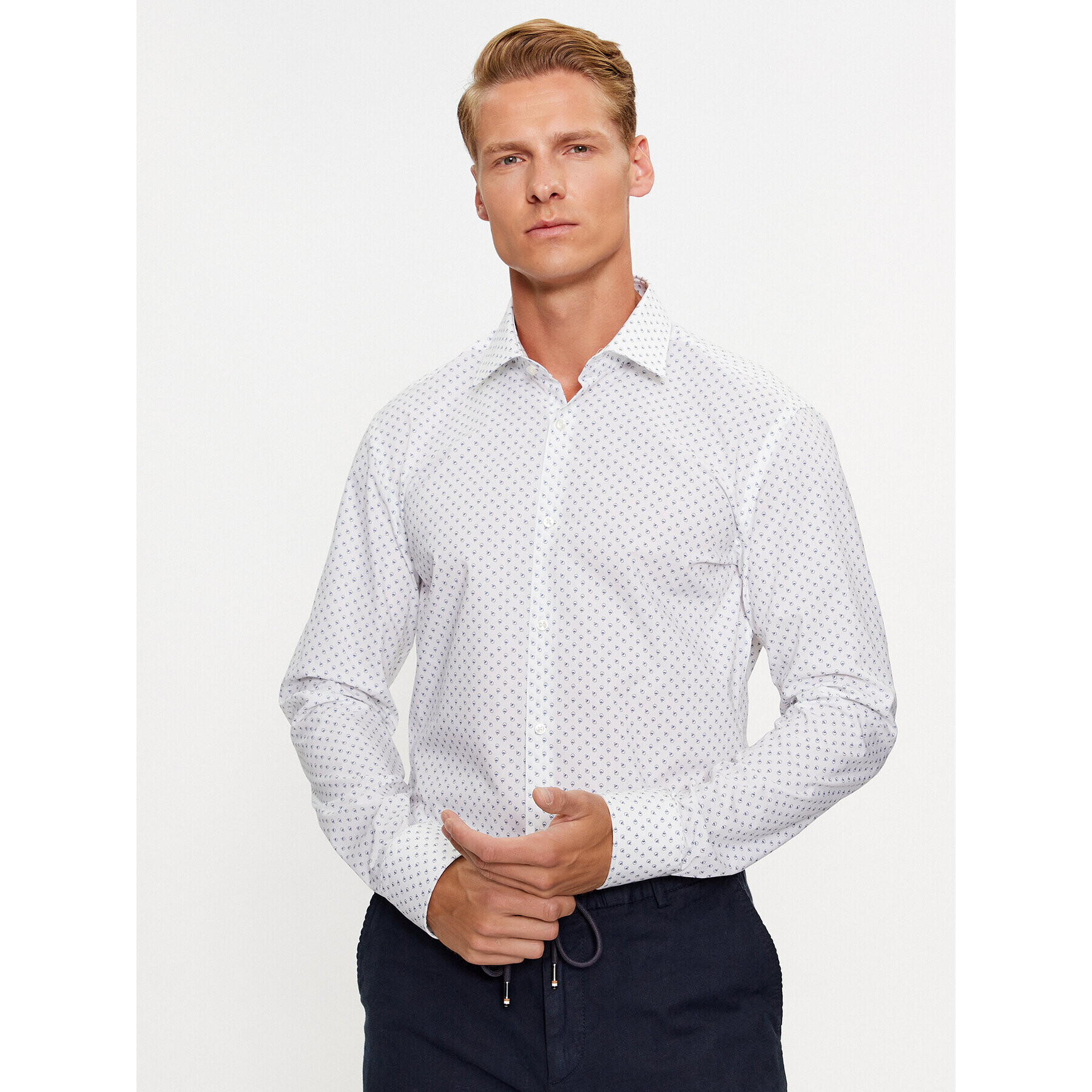 Hugo Риза Kenno 50495103 Бял Slim Fit - Pepit.bg