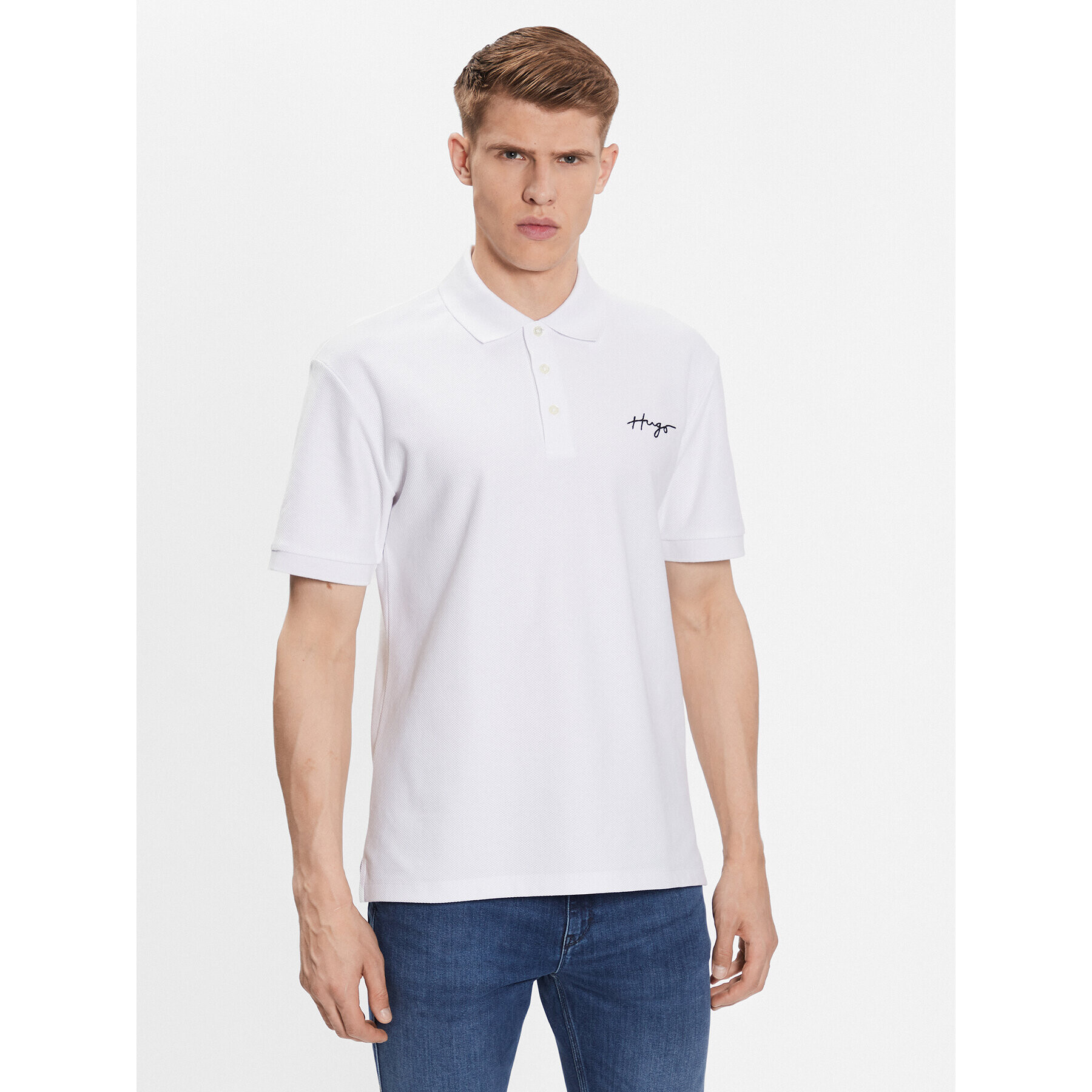Hugo Тениска с яка и копчета 50488854 Бял Regular Fit - Pepit.bg