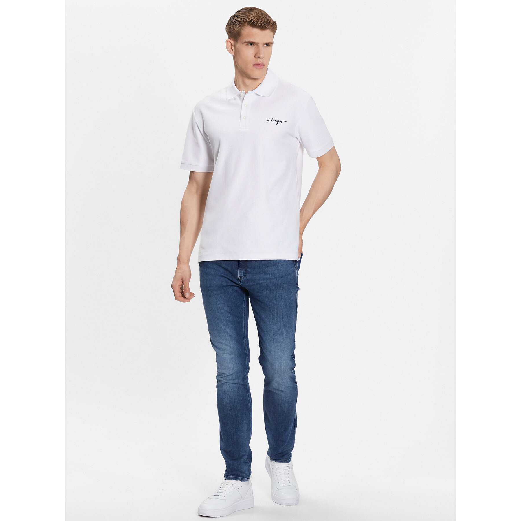 Hugo Тениска с яка и копчета 50488854 Бял Regular Fit - Pepit.bg