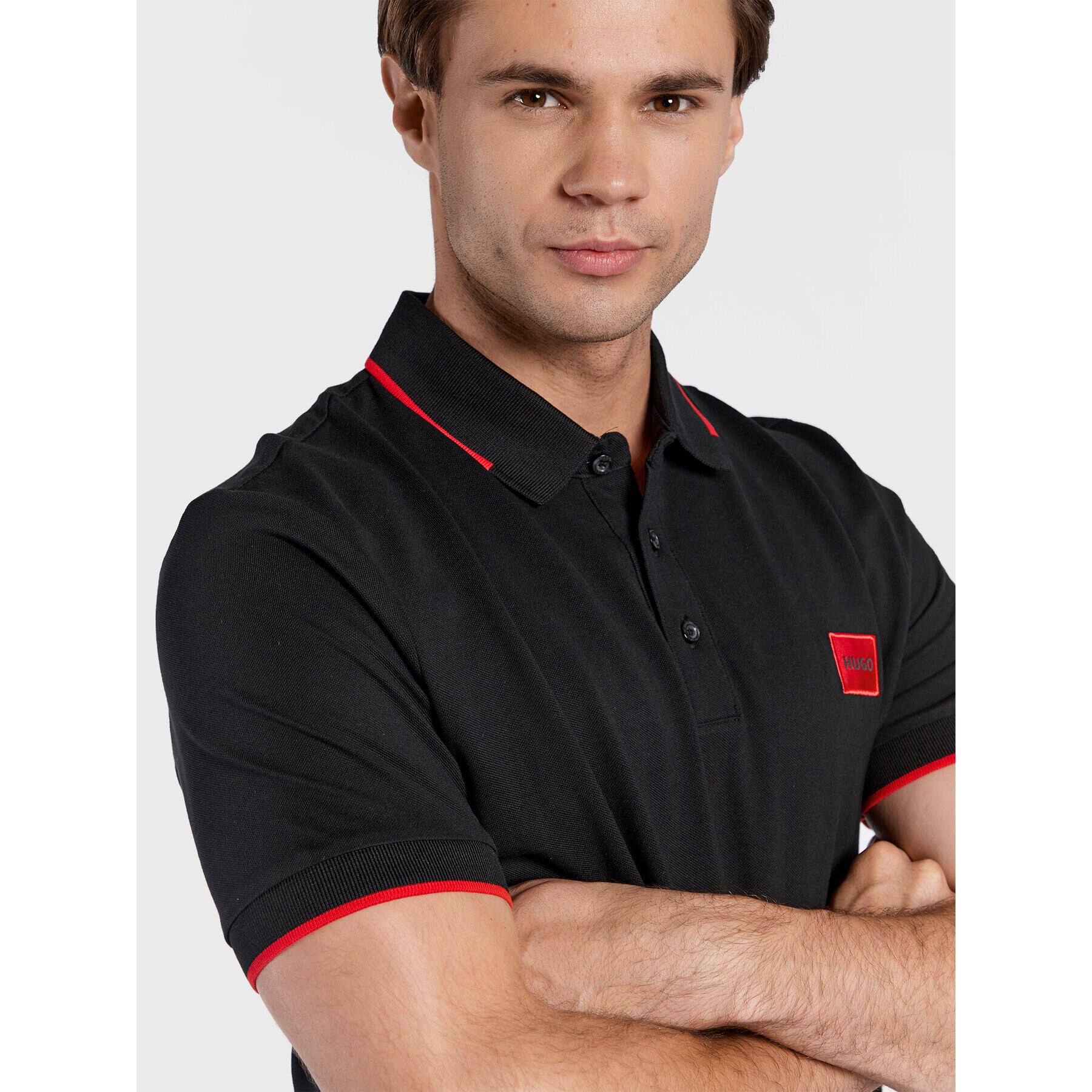 Hugo Тениска с яка и копчета Deresino 50467384 Черен Slim Fit - Pepit.bg