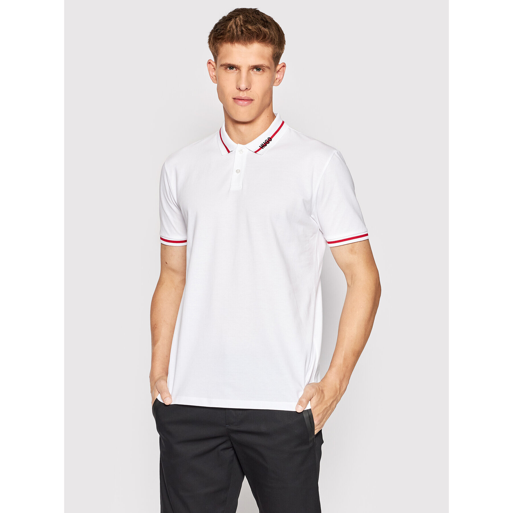 Hugo Тениска с яка и копчета Dostner 50471665 Бял Regular Fit - Pepit.bg