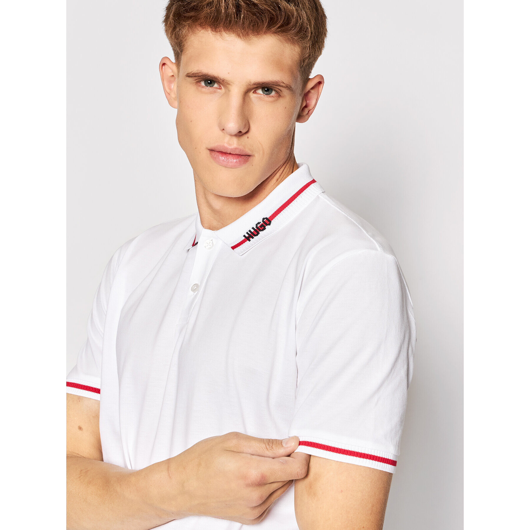 Hugo Тениска с яка и копчета Dostner 50471665 Бял Regular Fit - Pepit.bg