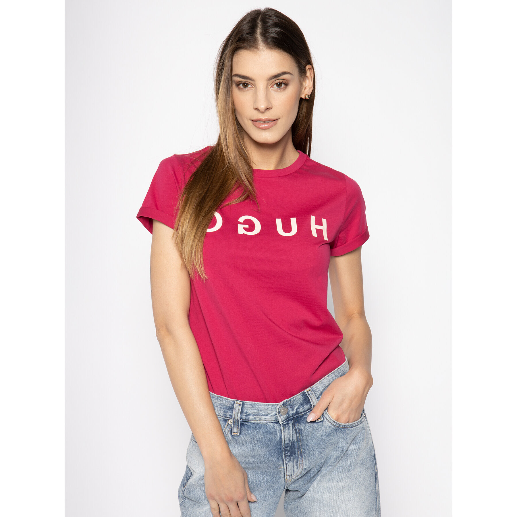 Hugo Тишърт 50411036 Розов Slim Fit - Pepit.bg
