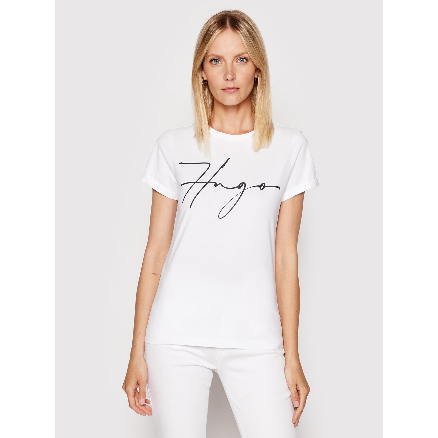 Hugo Тишърт 50467249 Бял Slim Fit - Pepit.bg