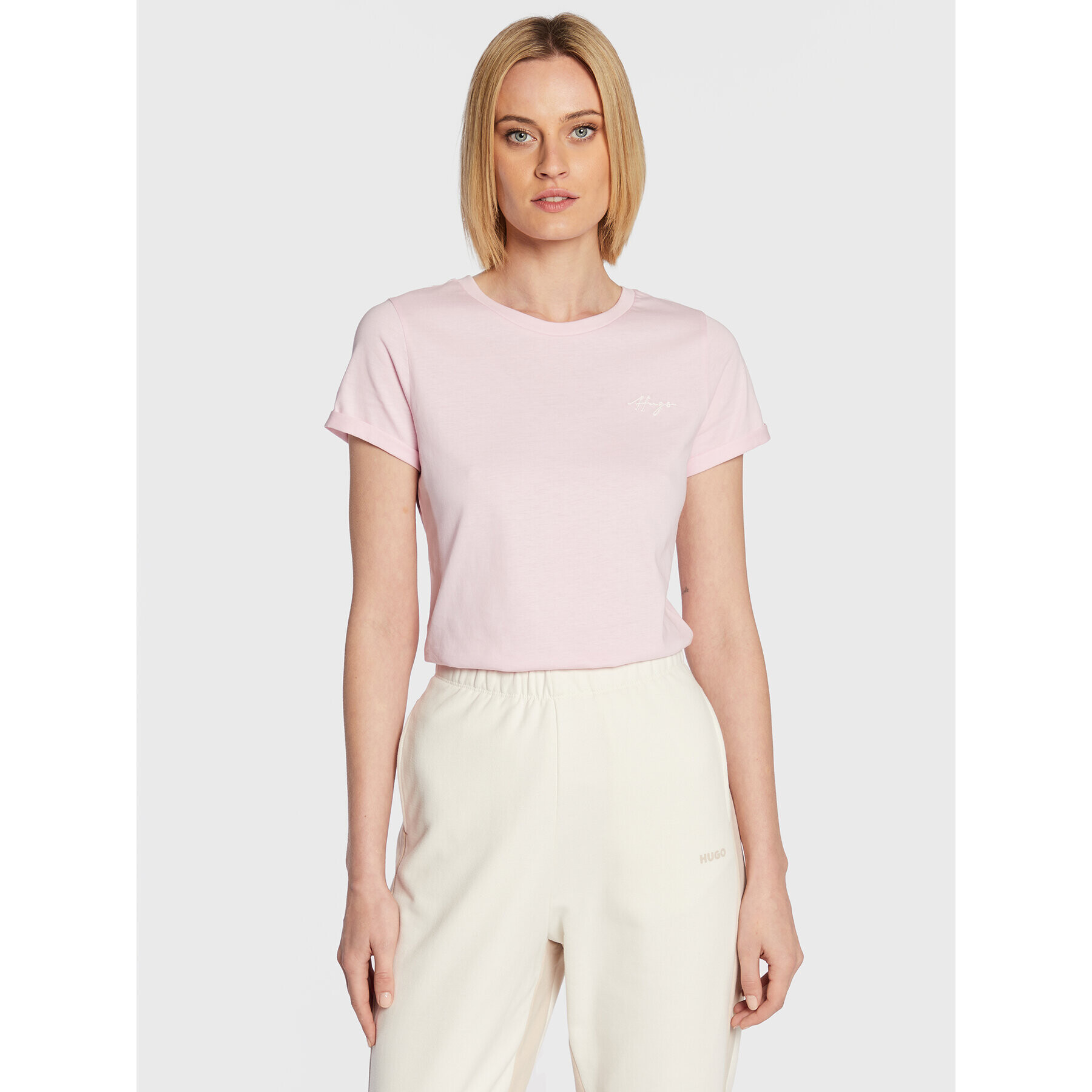Hugo Тишърт 50478217 Розов Slim Fit - Pepit.bg