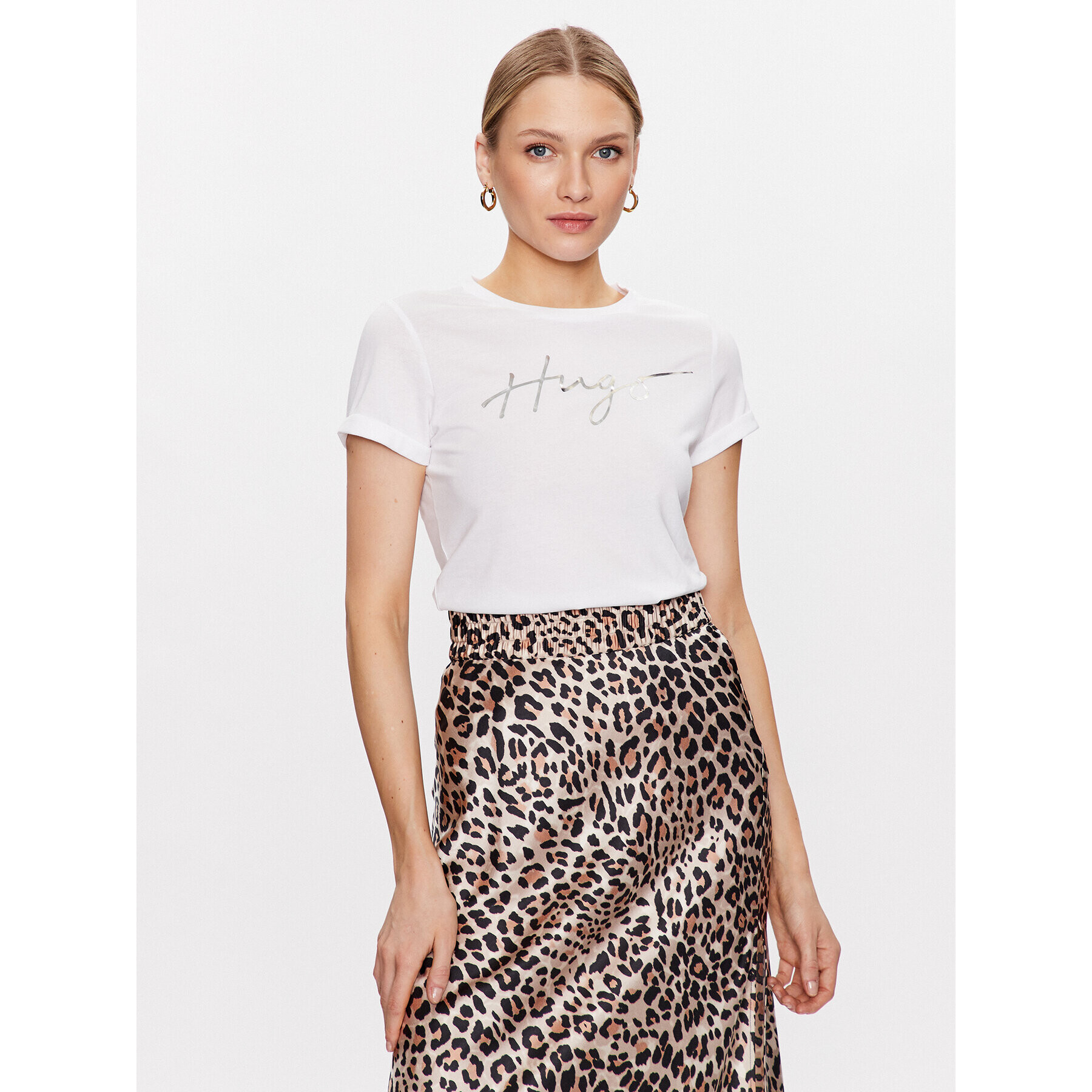 Hugo Тишърт 50485034 Бял Slim Fit - Pepit.bg