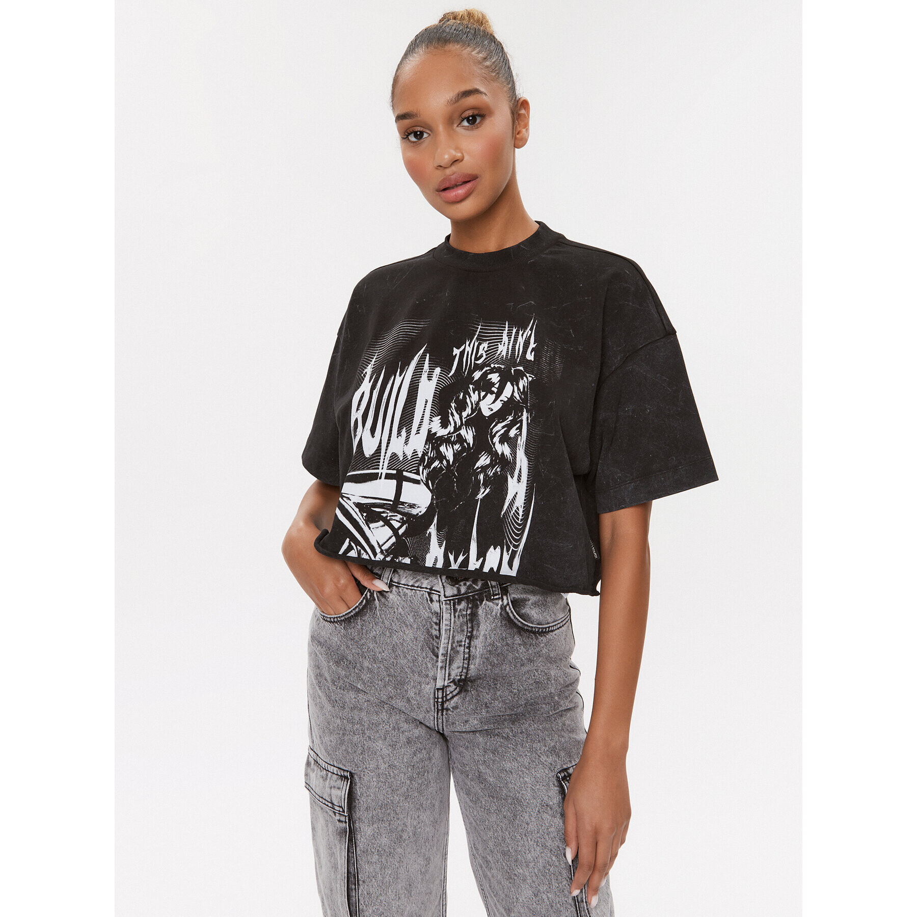 Hugo Тишърт Cropped_Bp 50508784 Сив Relaxed Fit - Pepit.bg
