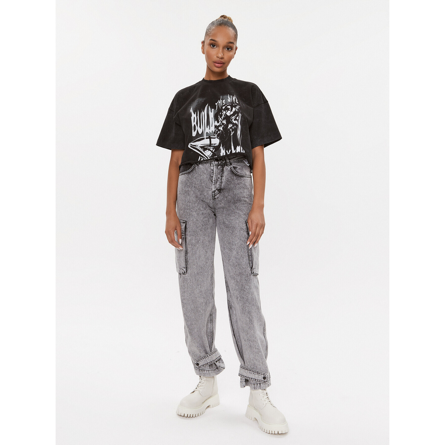 Hugo Тишърт Cropped_Bp 50508784 Сив Relaxed Fit - Pepit.bg