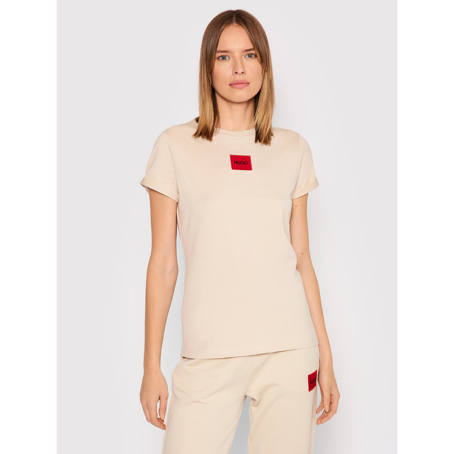 Hugo Тишърт Redlabel Бежов Slim Fit - Pepit.bg