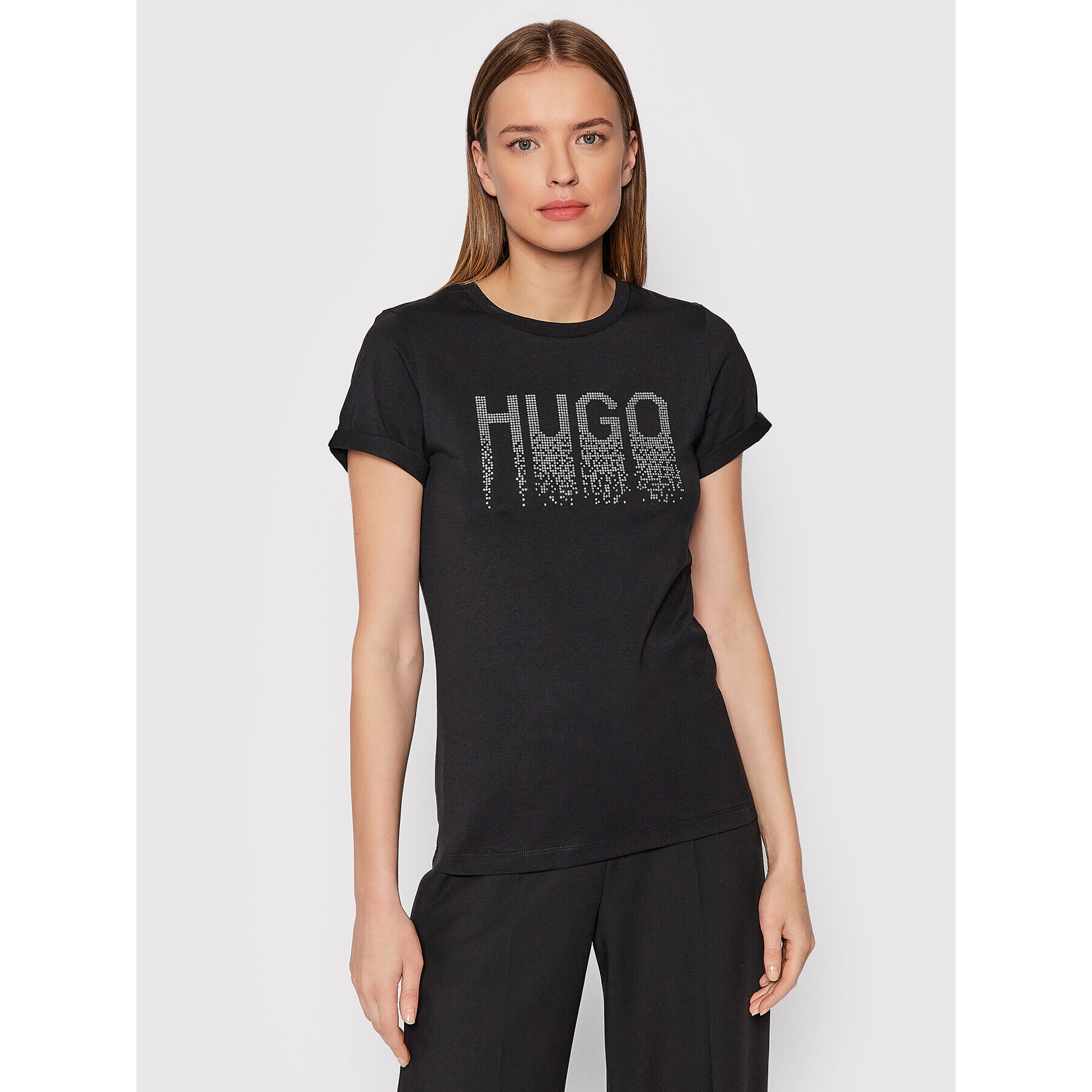 Hugo Тишърт Rhinestone Logo 50461532 Черен Slim Fit - Pepit.bg
