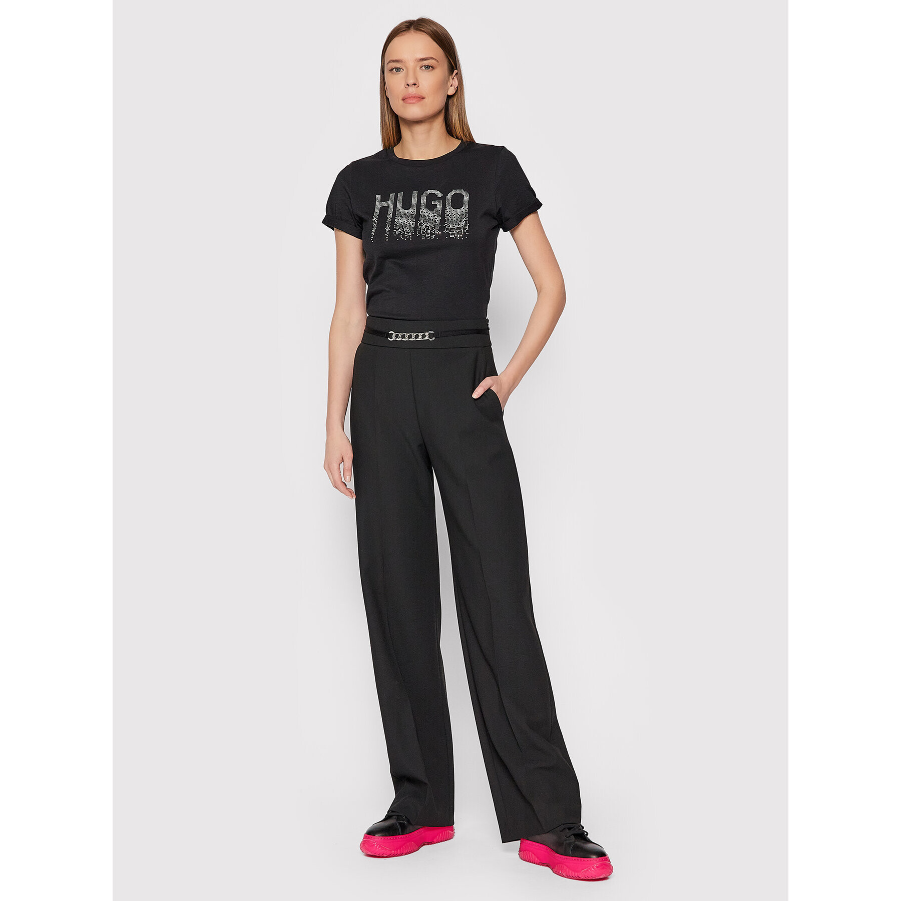 Hugo Тишърт Rhinestone Logo 50461532 Черен Slim Fit - Pepit.bg