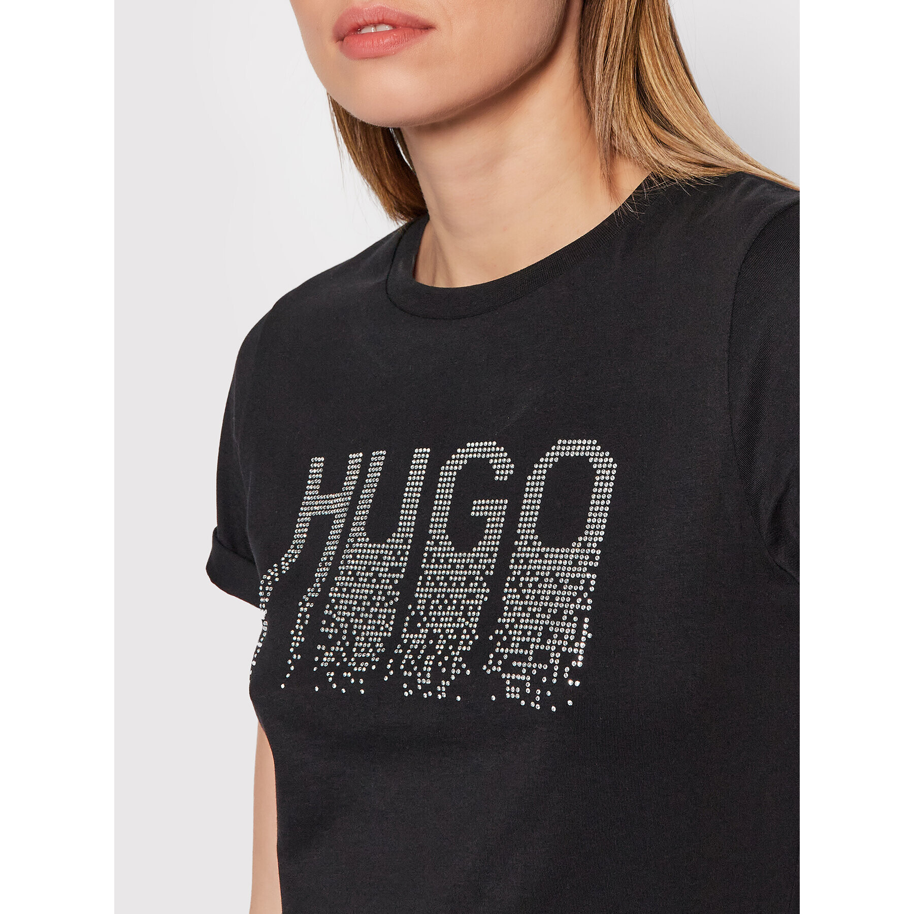 Hugo Тишърт Rhinestone Logo 50461532 Черен Slim Fit - Pepit.bg