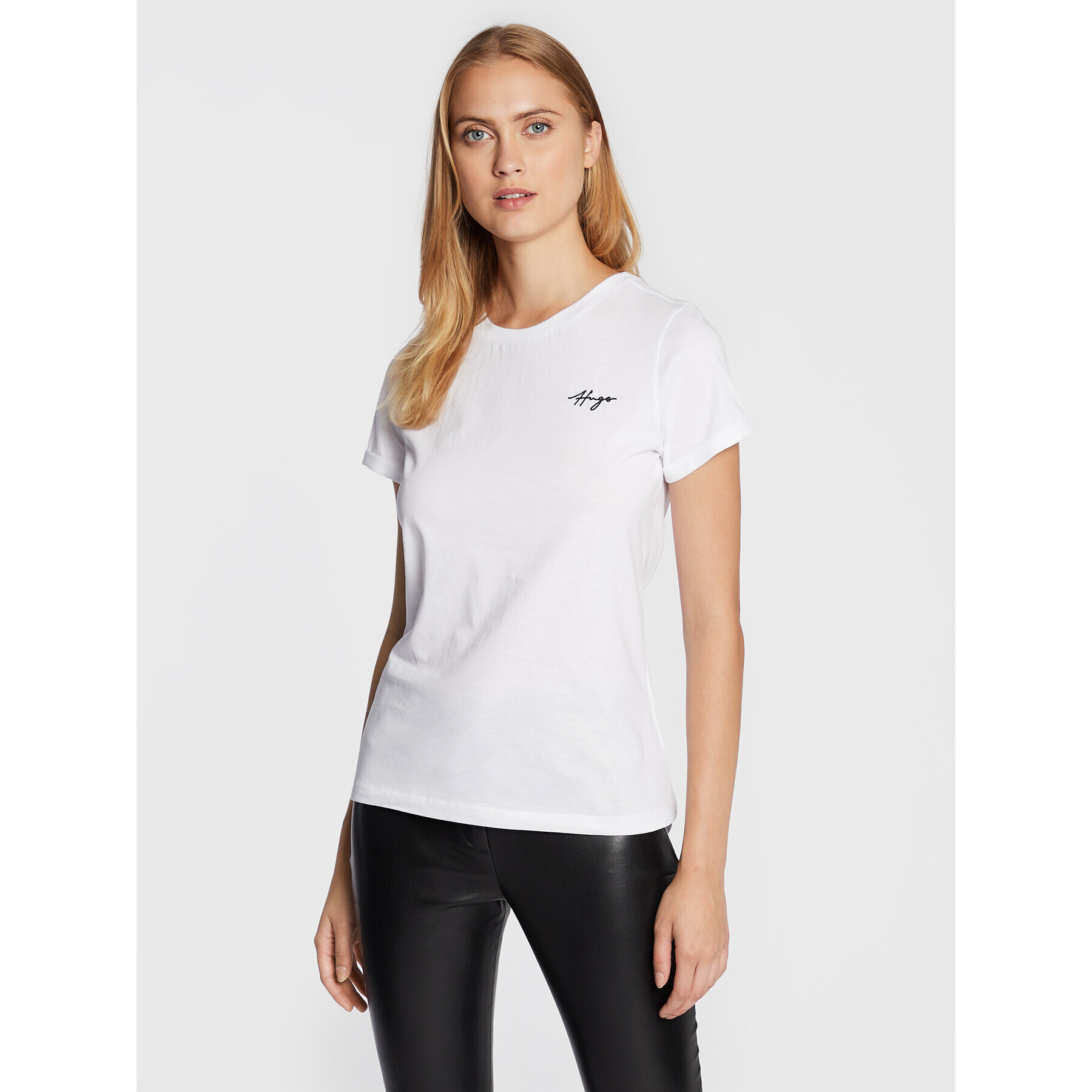 Hugo Тишърт Slim 50478217 Бял Slim Fit - Pepit.bg