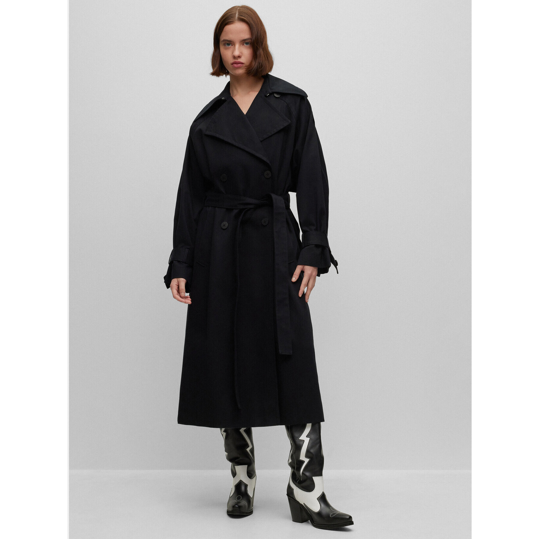 Hugo Тренч Mannika 50493526 Черен Relaxed Fit - Pepit.bg
