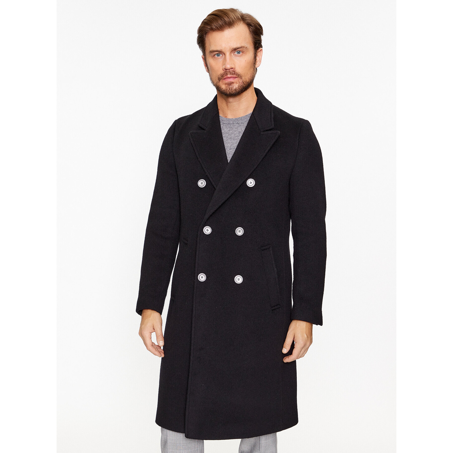 Hugo Вълнено палто Miroy 50500094 Черен Slim Fit - Pepit.bg