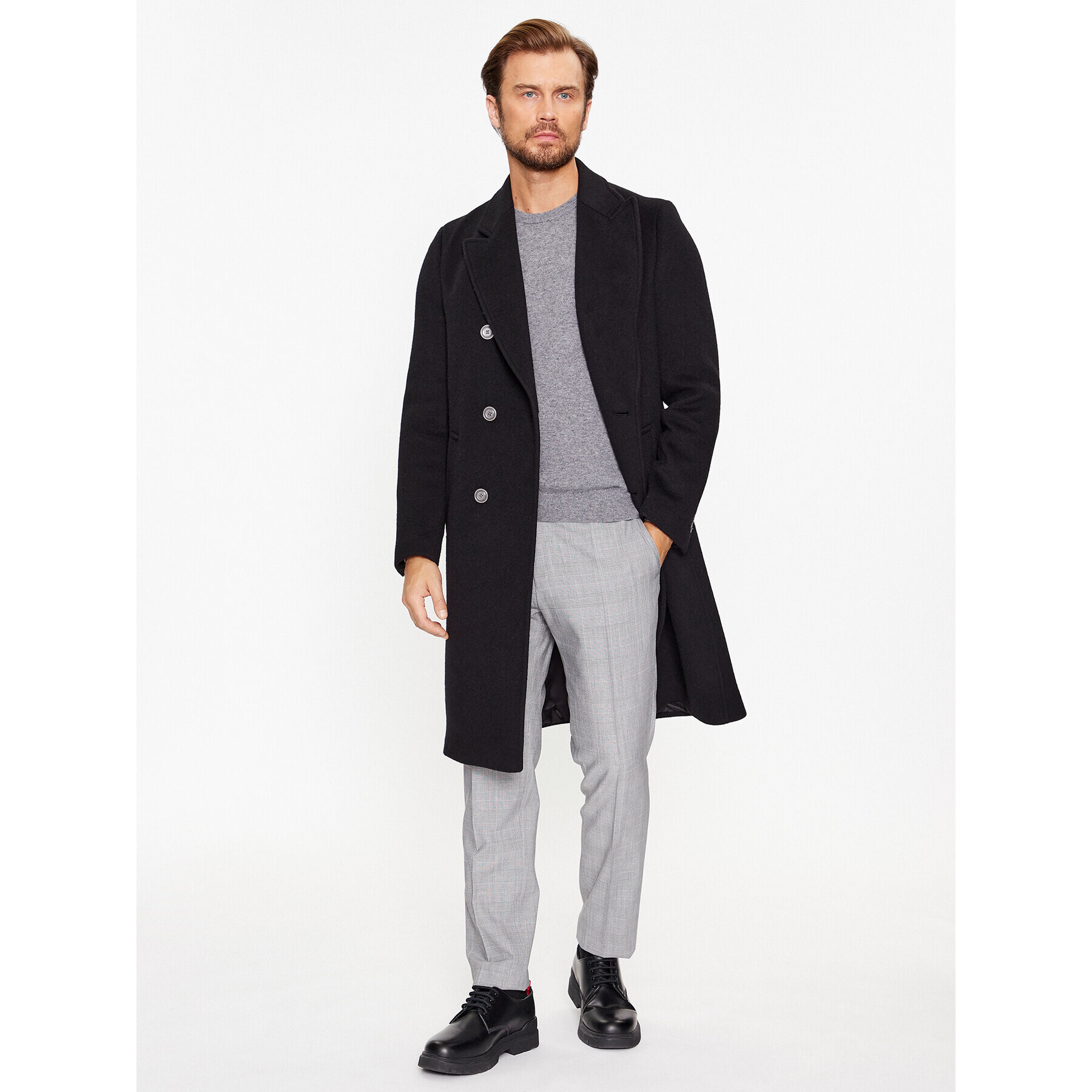 Hugo Вълнено палто Miroy 50500094 Черен Slim Fit - Pepit.bg