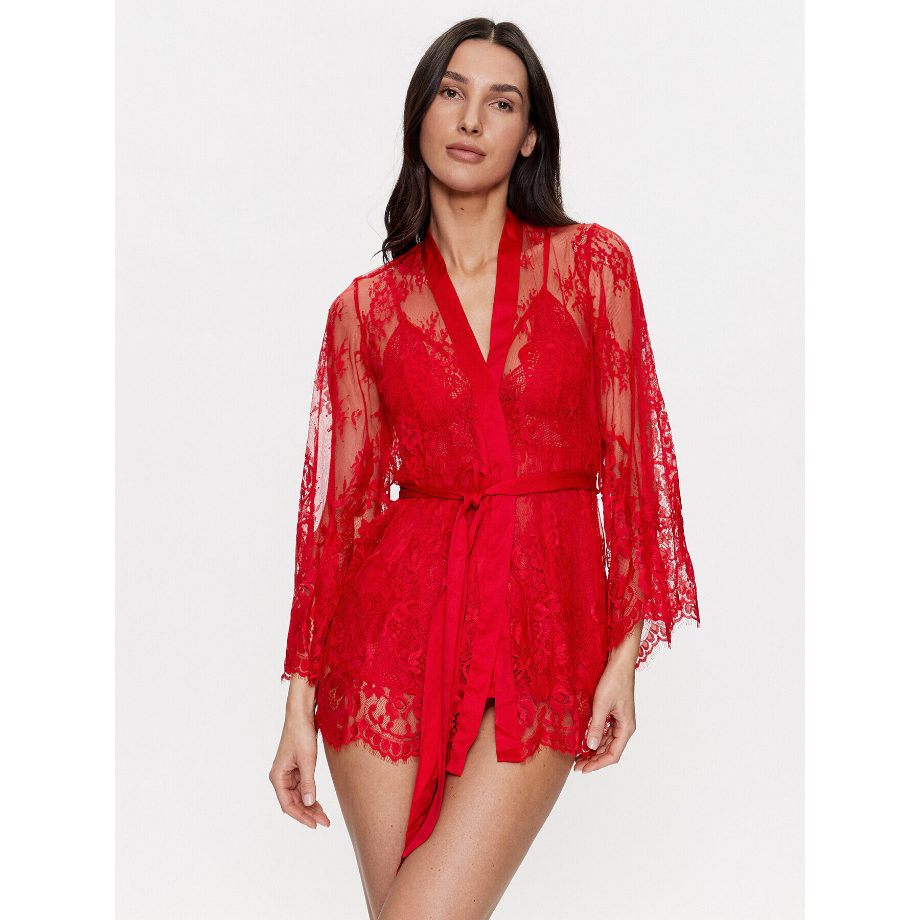 Hunkemöller Халат Allover Lace Isa 191688 Червен - Pepit.bg