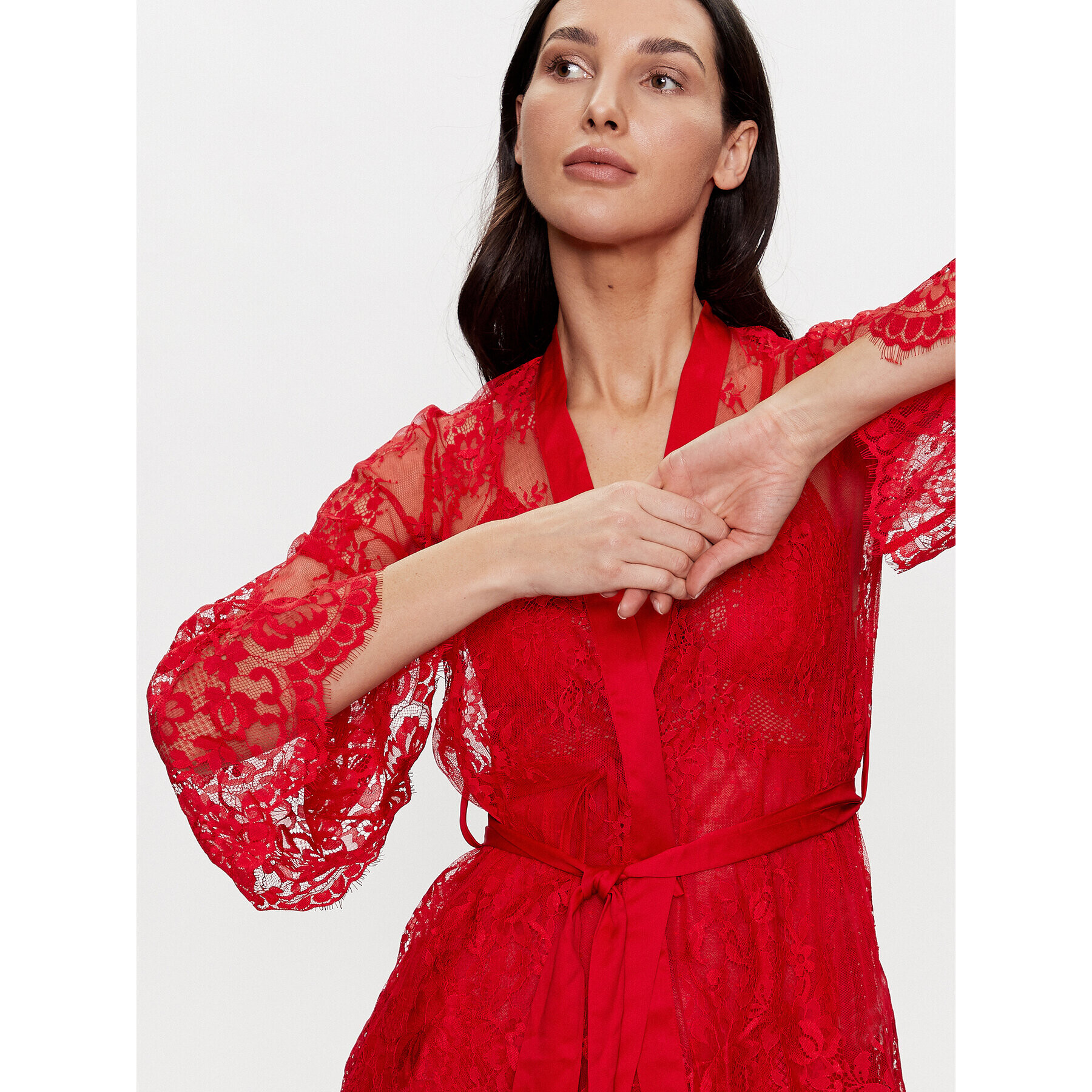 Hunkemöller Халат Allover Lace Isa 191688 Червен - Pepit.bg
