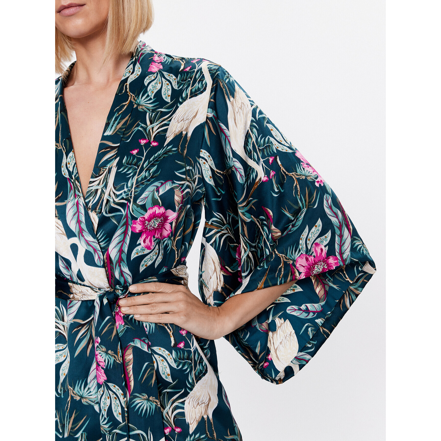 Hunkemöller Халат Kimono Satin 200338 Зелен - Pepit.bg