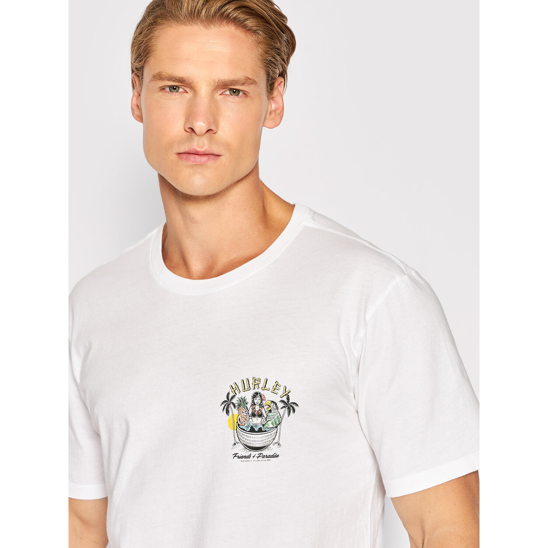 Hurley Тишърт Wash Paradise MTS0029770 Бял Regular Fit - Pepit.bg