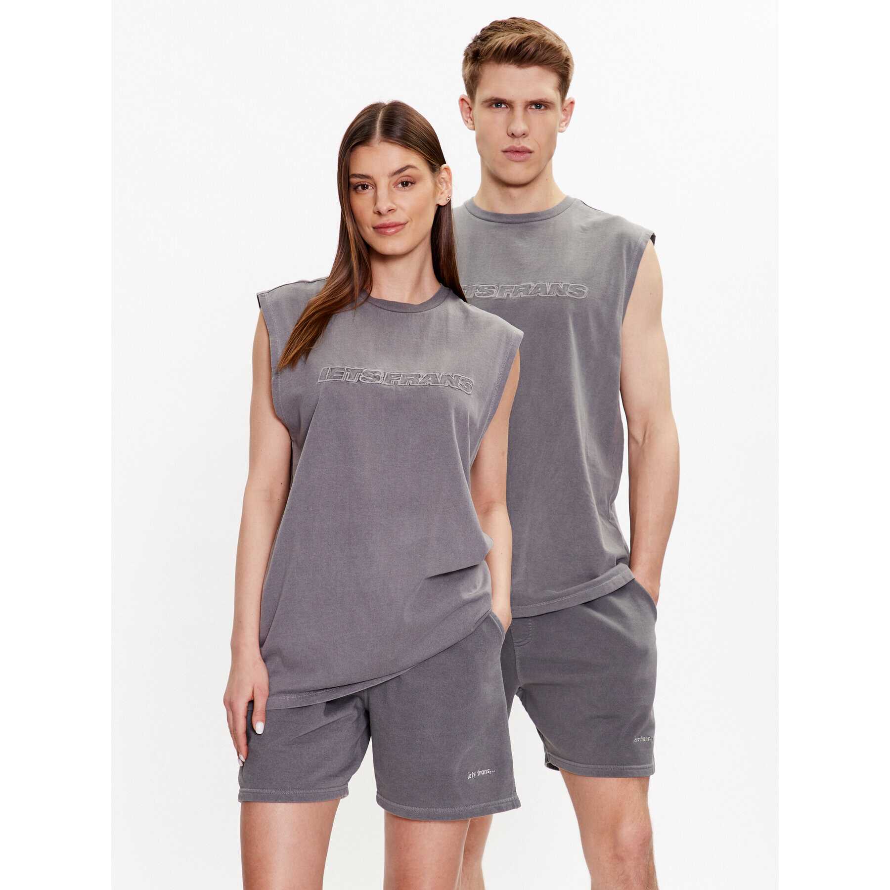 iets frans… Тишърт IF TONAL LOGO TANK 76555952 Сив Oversize - Pepit.bg