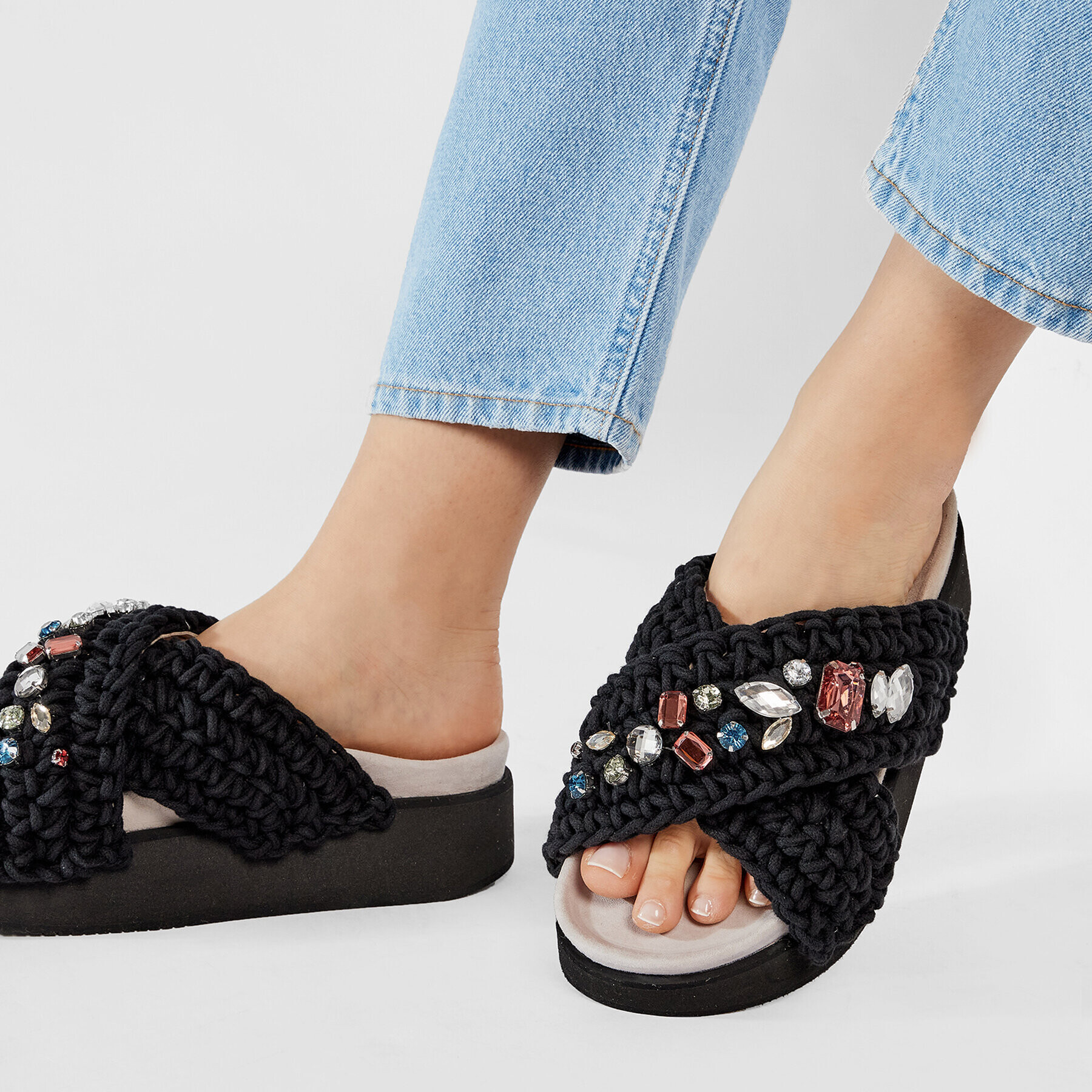 Inuikii Чехли Woven Stones Platform 70103-006 Черен - Pepit.bg
