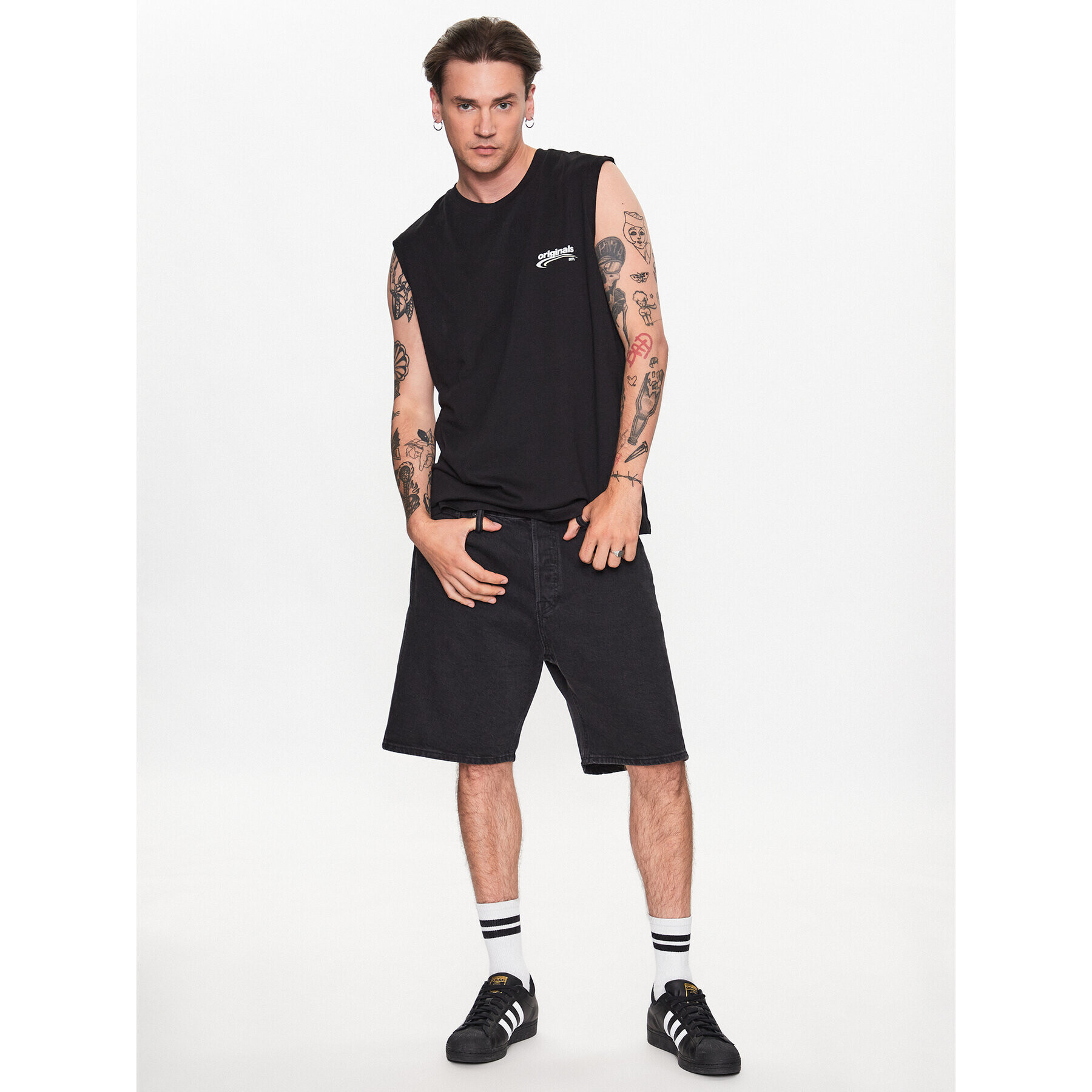 Jack&Jones Дънкови шорти Tony 12229606 Черен Baggy Fit - Pepit.bg