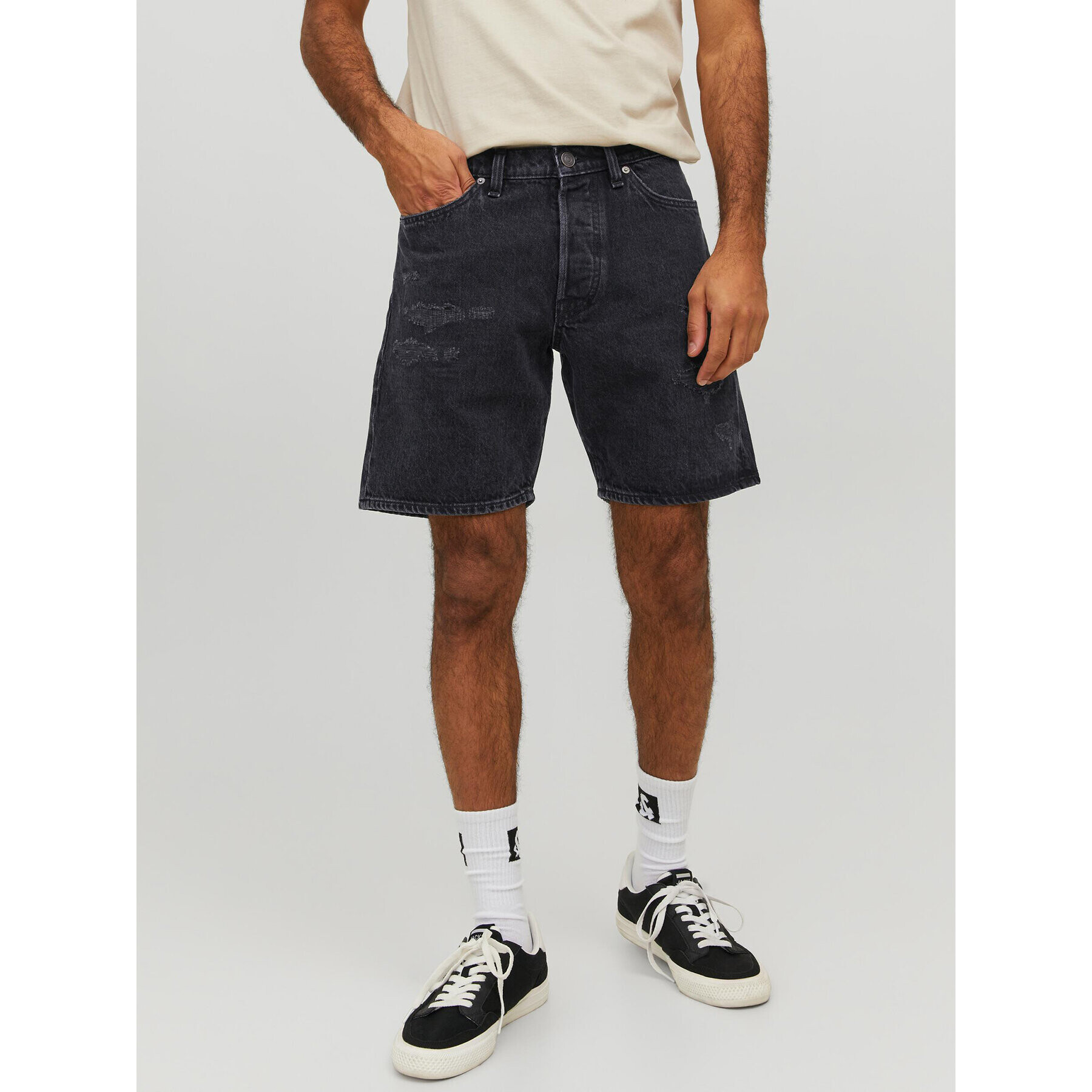 Jack&Jones Дънкови шорти Chris 12231118 Черен Relaxed Fit - Pepit.bg