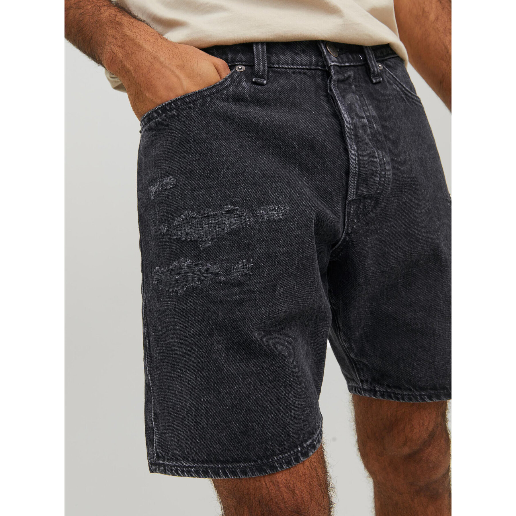 Jack&Jones Дънкови шорти Chris 12231118 Черен Relaxed Fit - Pepit.bg