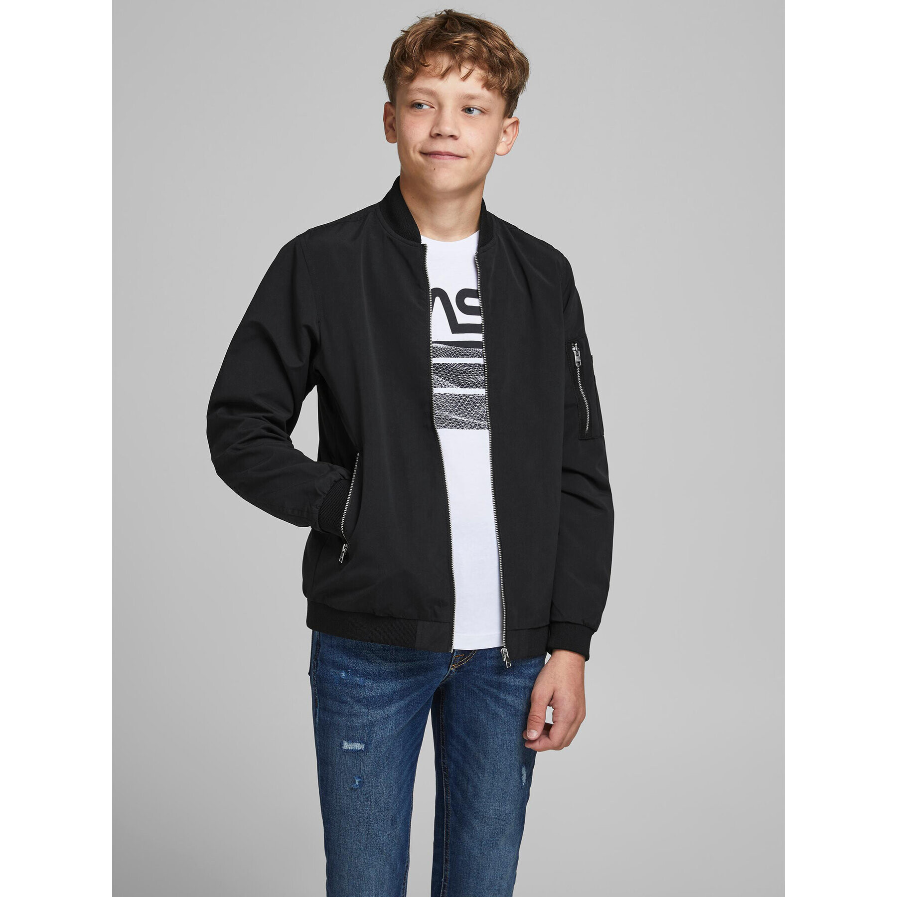 Jack&Jones Junior Яке бомбър Rush 12182385 Черен Regular Fit - Pepit.bg