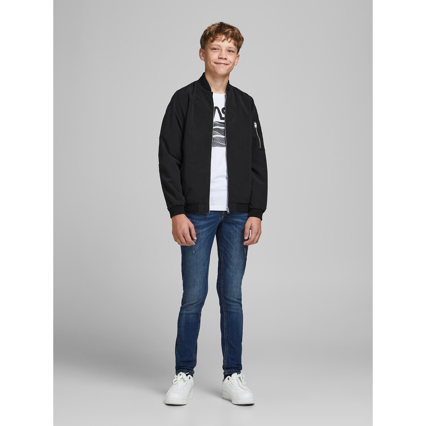 Jack&Jones Junior Яке бомбър Rush 12182385 Черен Regular Fit - Pepit.bg