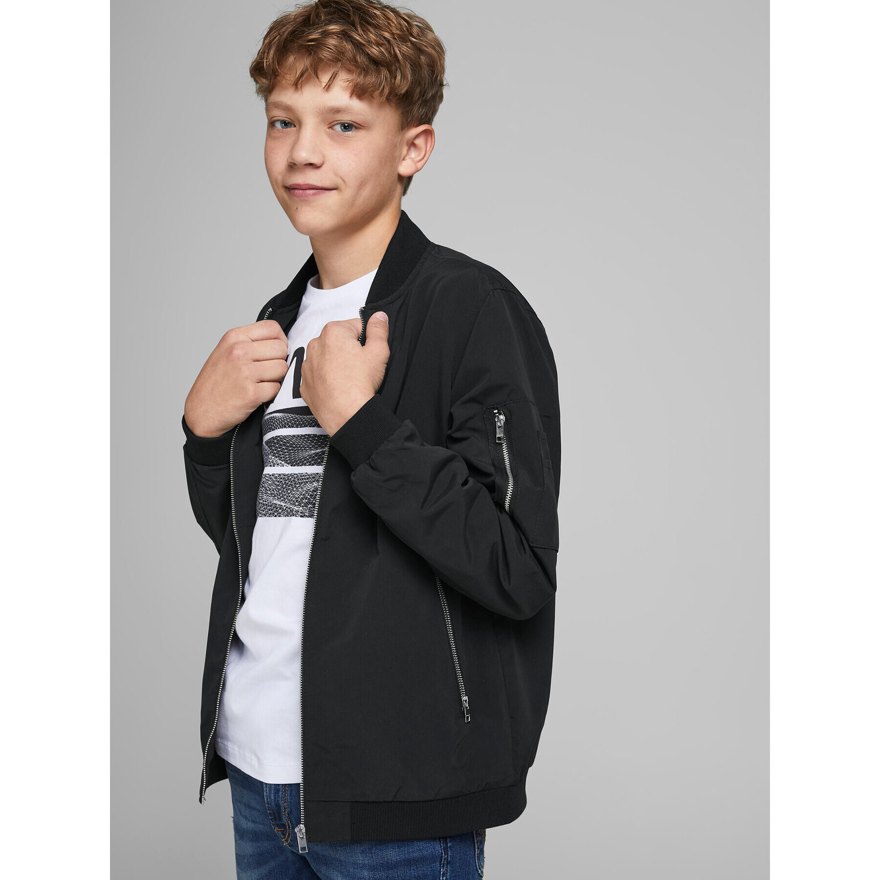 Jack&Jones Junior Яке бомбър Rush 12182385 Черен Regular Fit - Pepit.bg