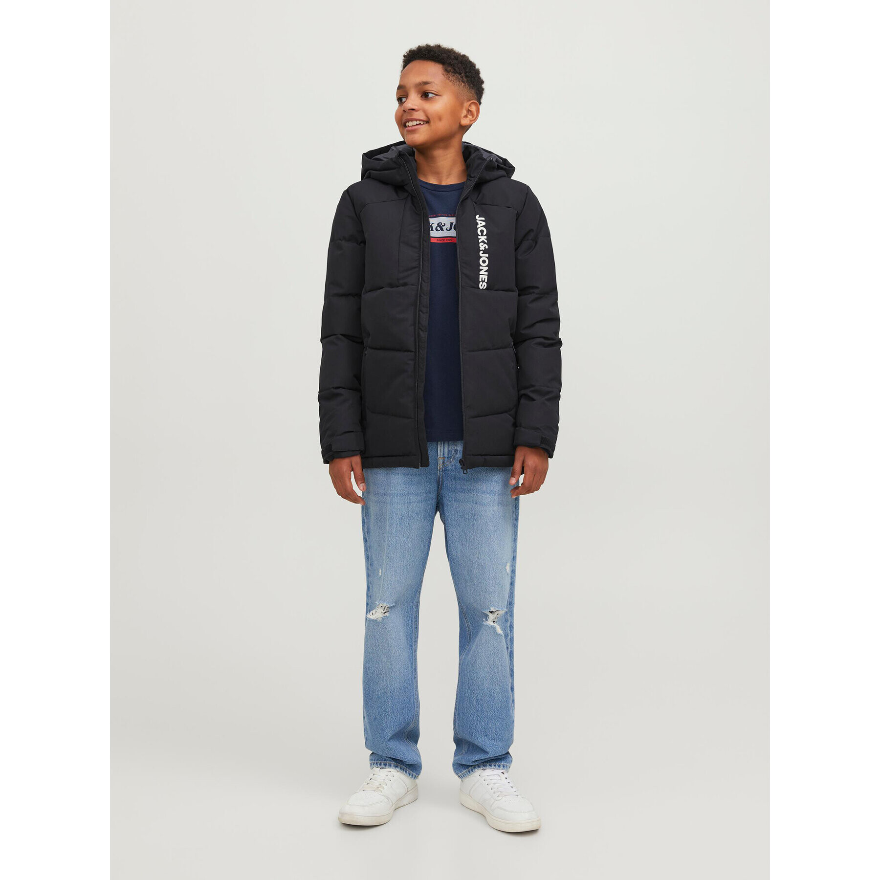 Jack&Jones Junior Пухено яке 12239956 Черен Regular Fit - Pepit.bg