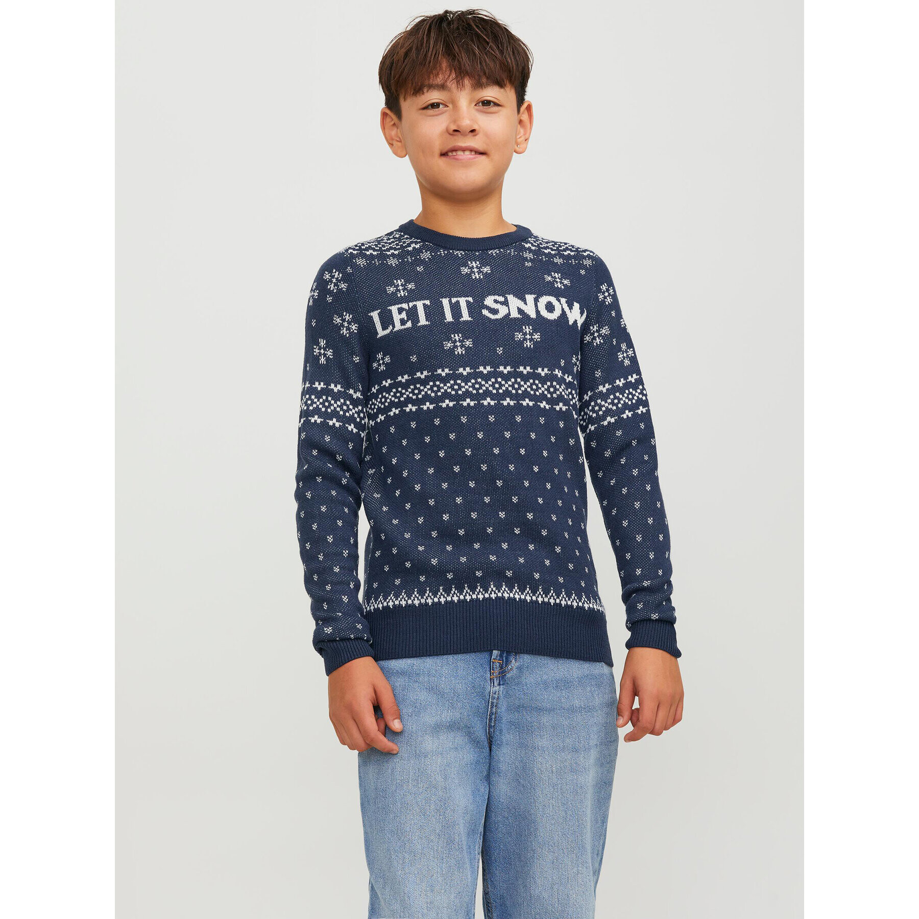 Jack&Jones Junior Пуловер 12247507 Тъмносин Regular Fit - Pepit.bg