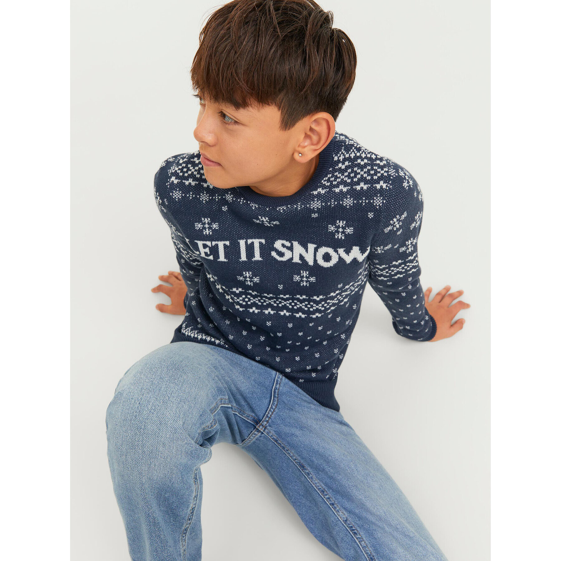 Jack&Jones Junior Пуловер 12247507 Тъмносин Regular Fit - Pepit.bg