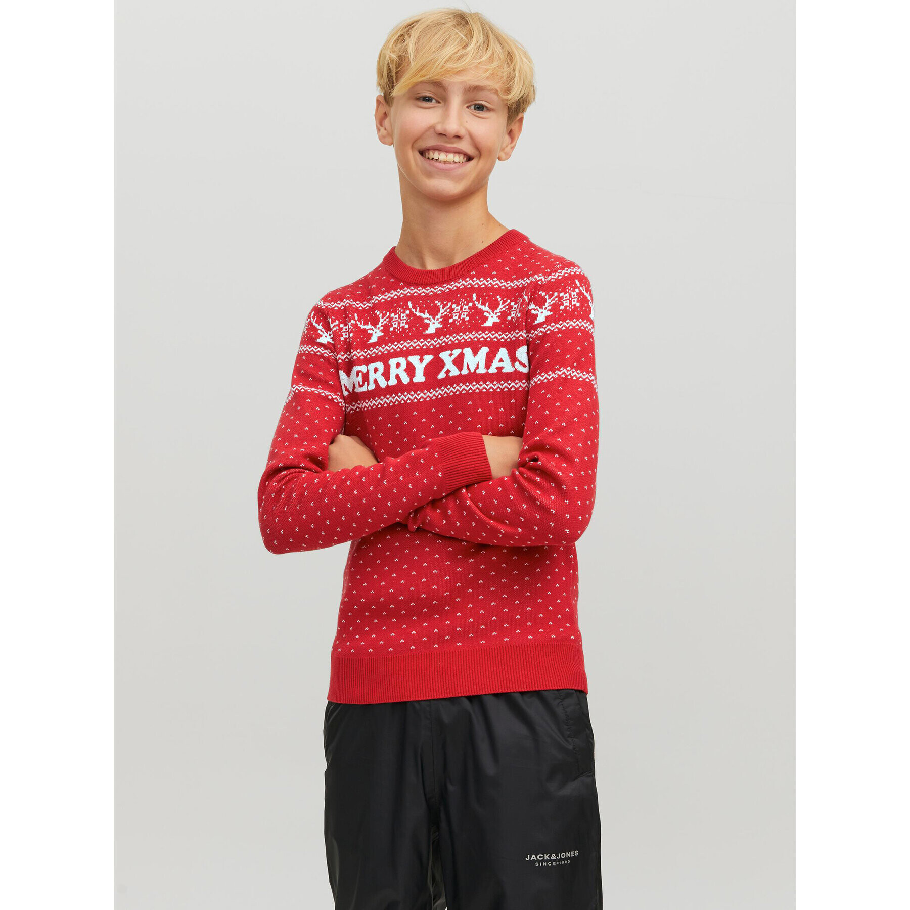 Jack&Jones Junior Пуловер Xmas 12221306 Червен Regular Fit - Pepit.bg