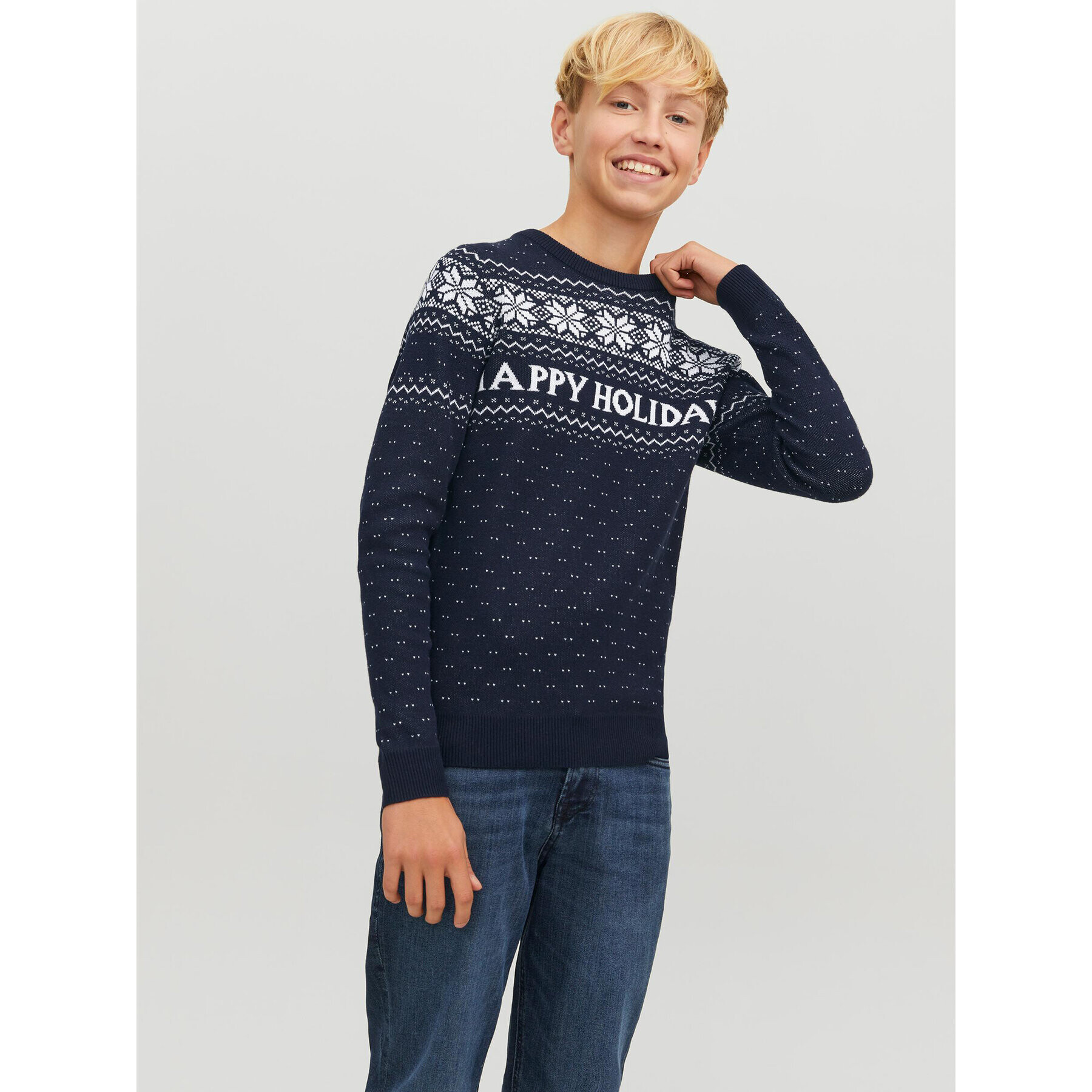 Jack&Jones Junior Пуловер Xmas 12221306 Тъмносин Regular Fit - Pepit.bg