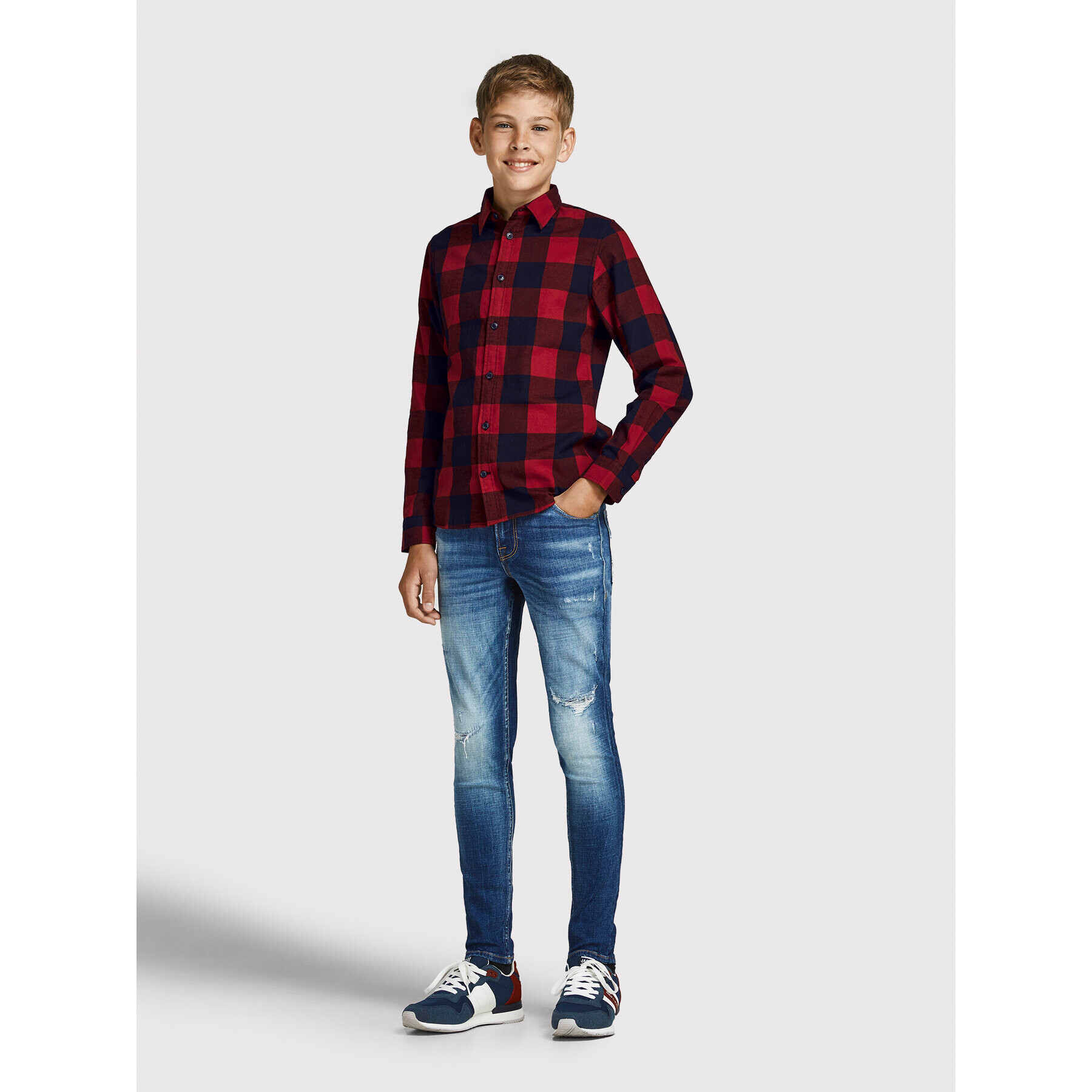 Jack&Jones Junior Риза Gingham 12183050 Червен Regular Fit - Pepit.bg