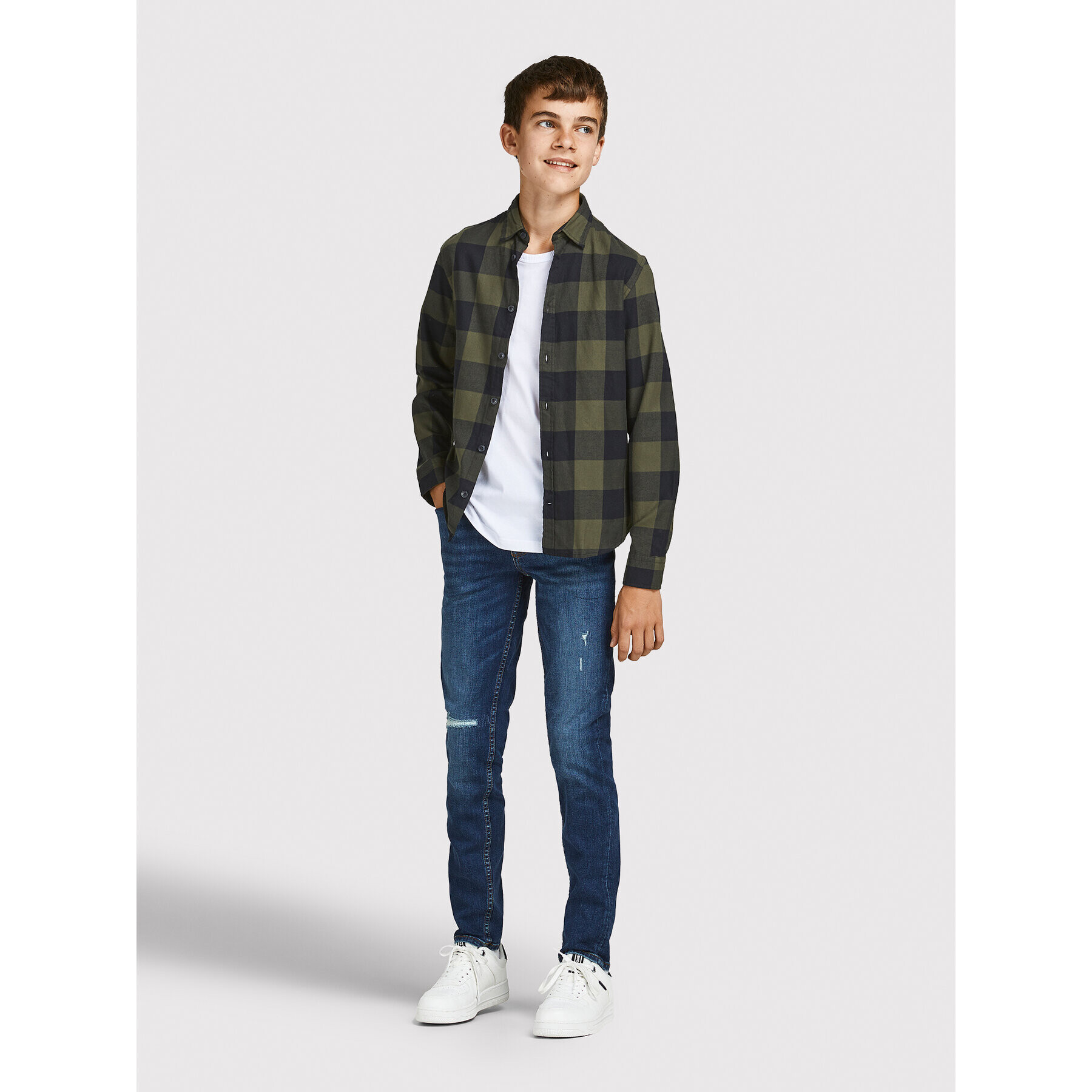 Jack&Jones Junior Риза Gingham 12183050 Зелен Regular Fit - Pepit.bg