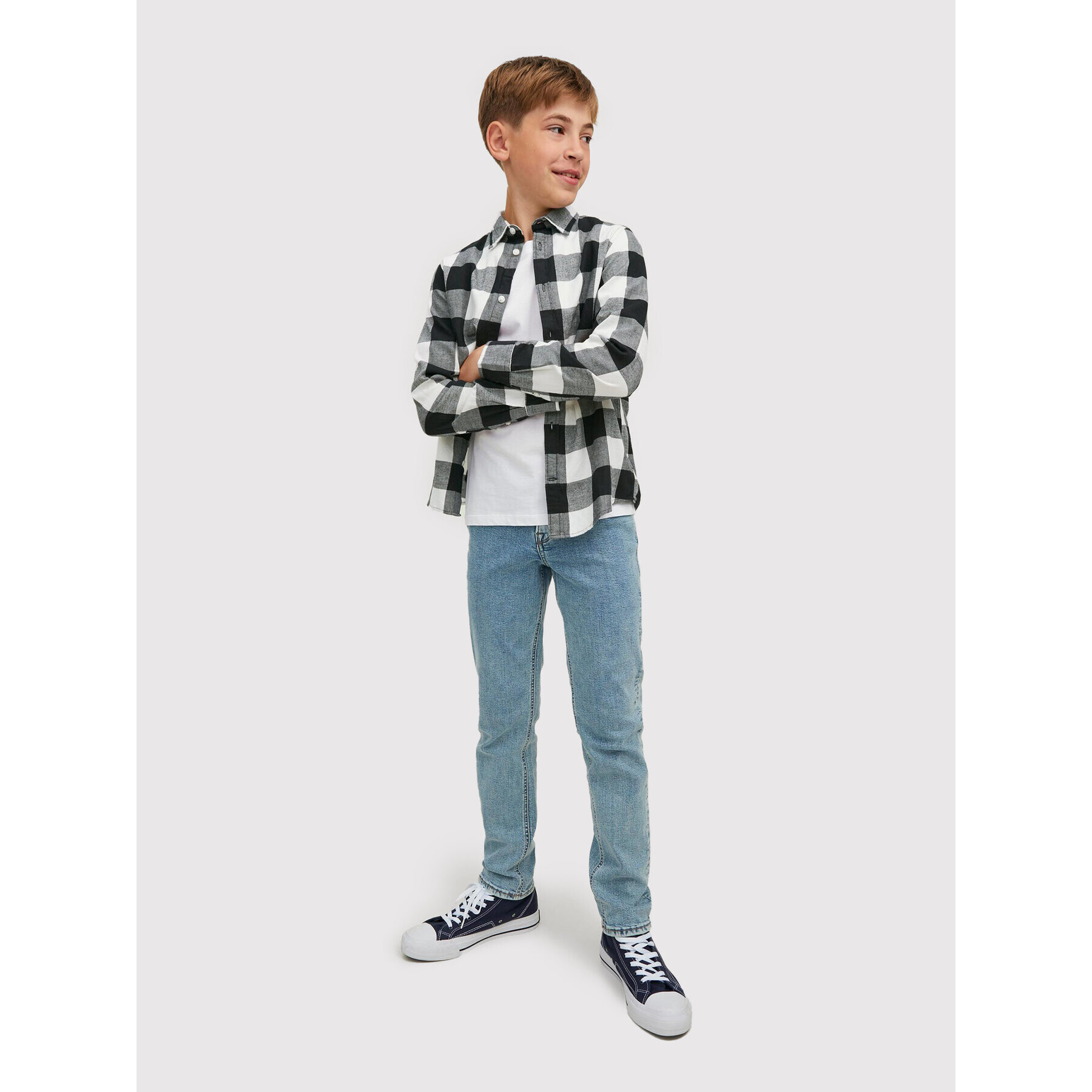 Jack&Jones Junior Риза Gringham 12183050 Сив Regular Fit - Pepit.bg