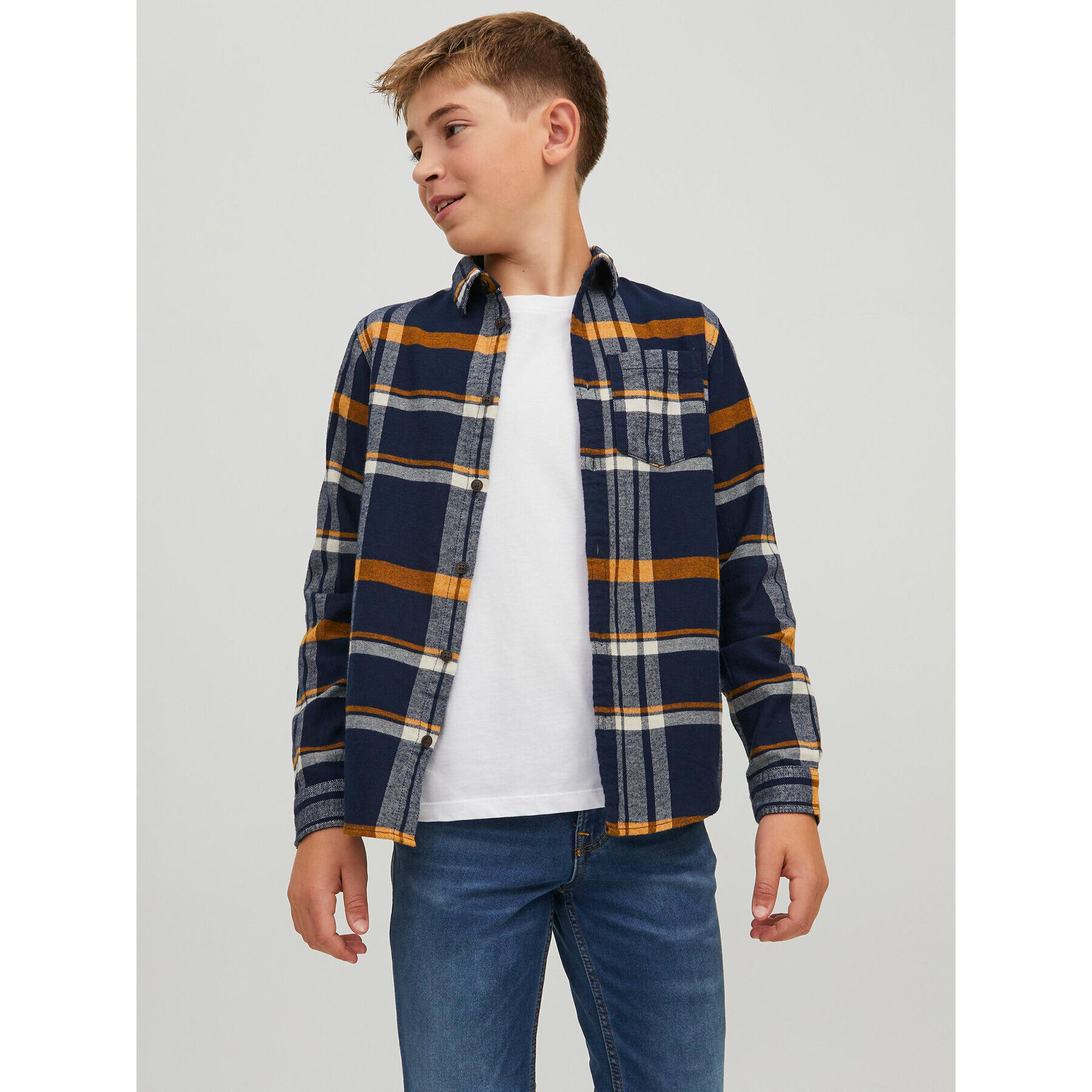 Jack&Jones Junior Риза Rowen 12219749 Тъмносин Regular Fit - Pepit.bg