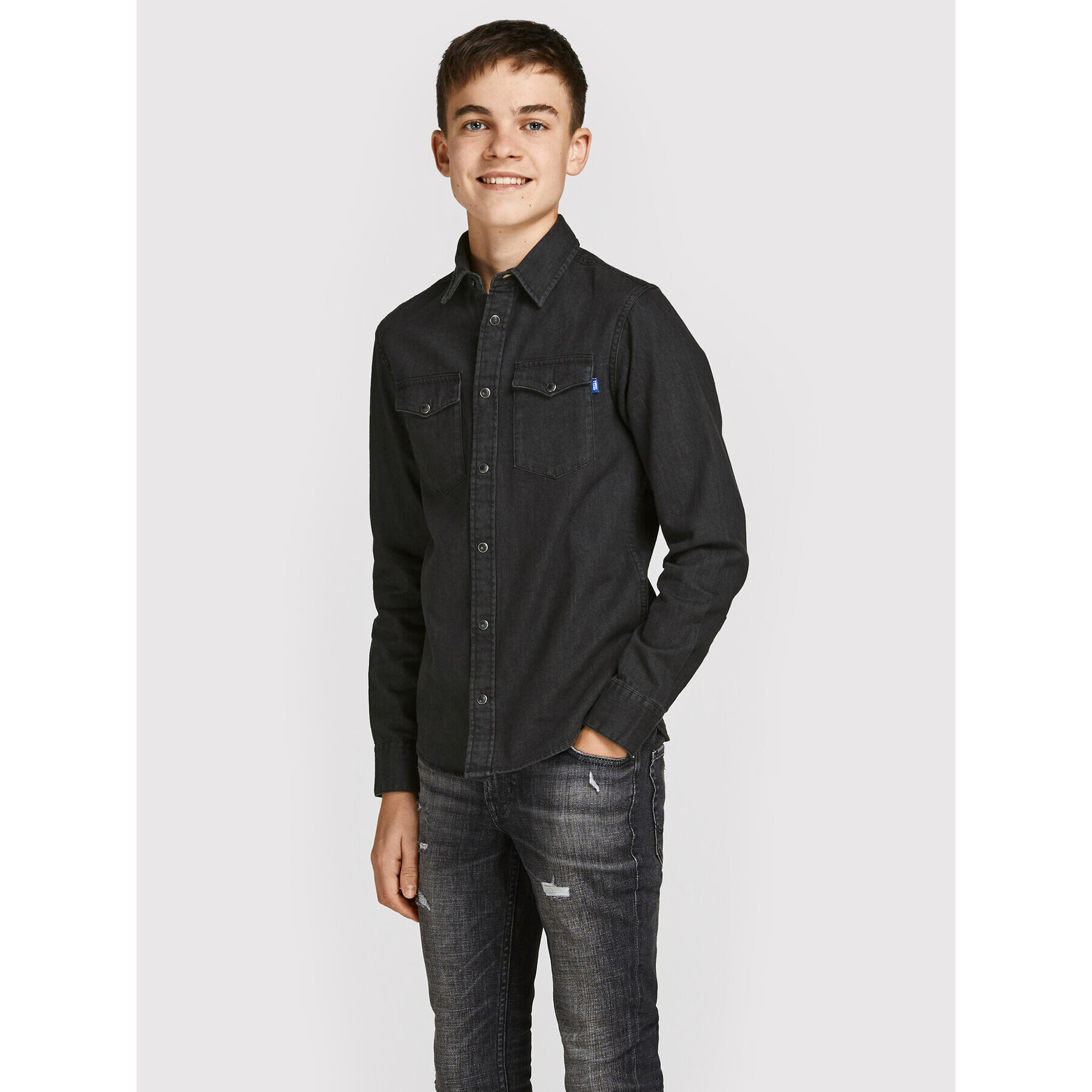 Jack&Jones Junior Риза Sheridan 12148417 Черен Regular Fit - Pepit.bg