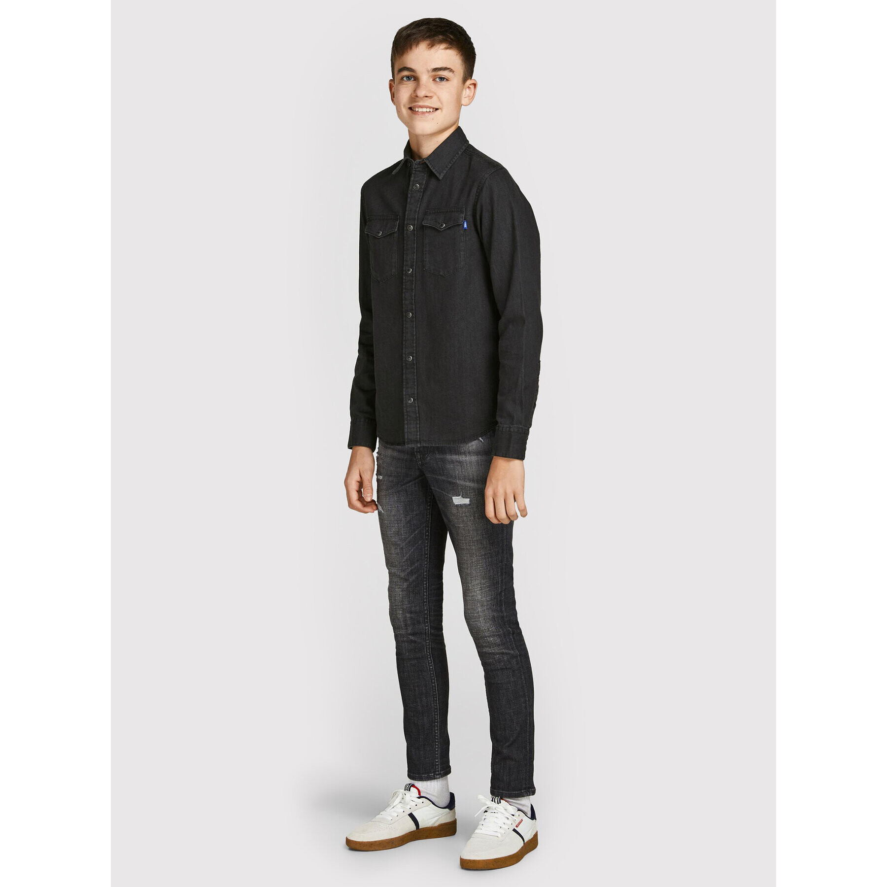 Jack&Jones Junior Риза Sheridan 12148417 Черен Regular Fit - Pepit.bg