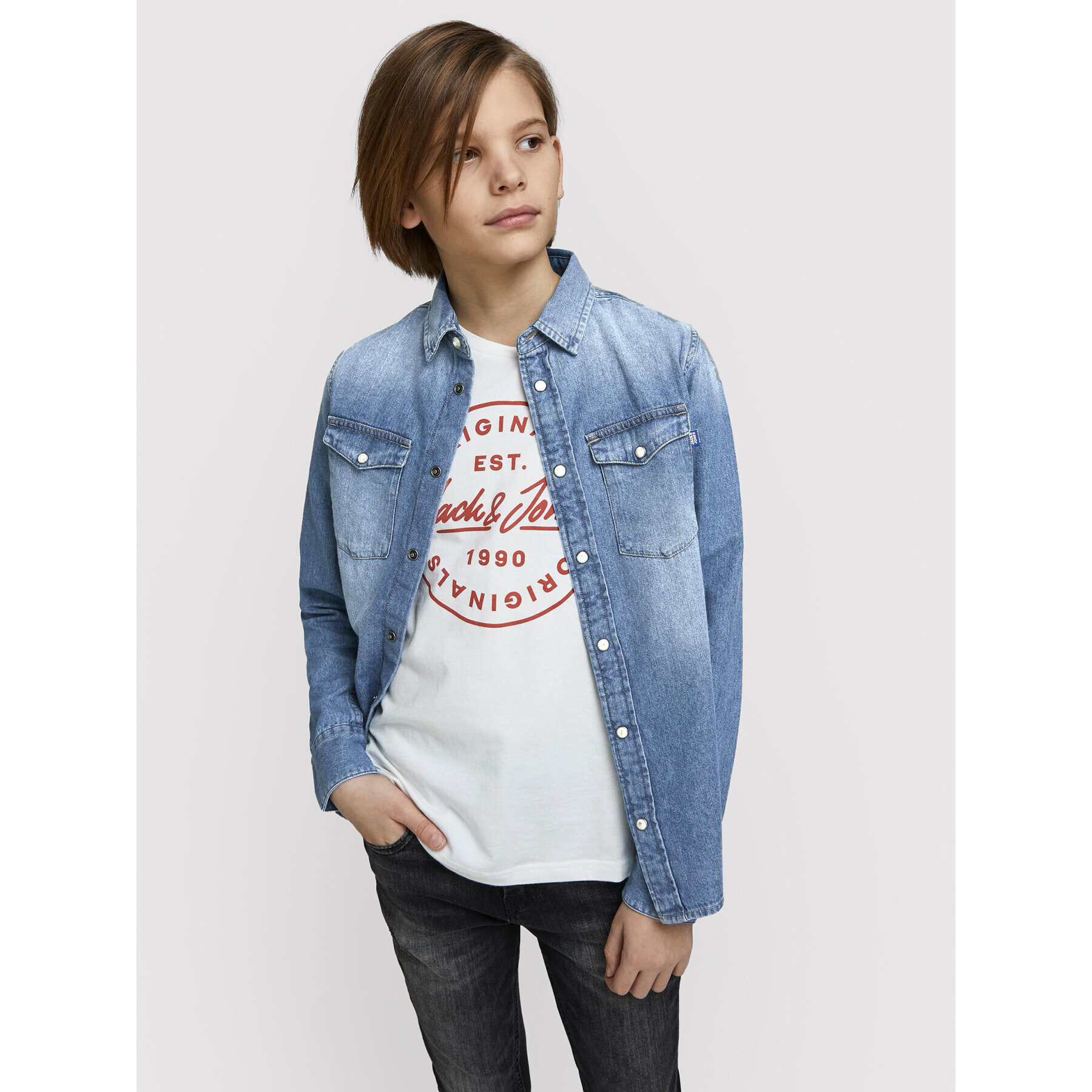 Jack&Jones Junior Риза Sheridan 12148417 Син Regular Fit - Pepit.bg