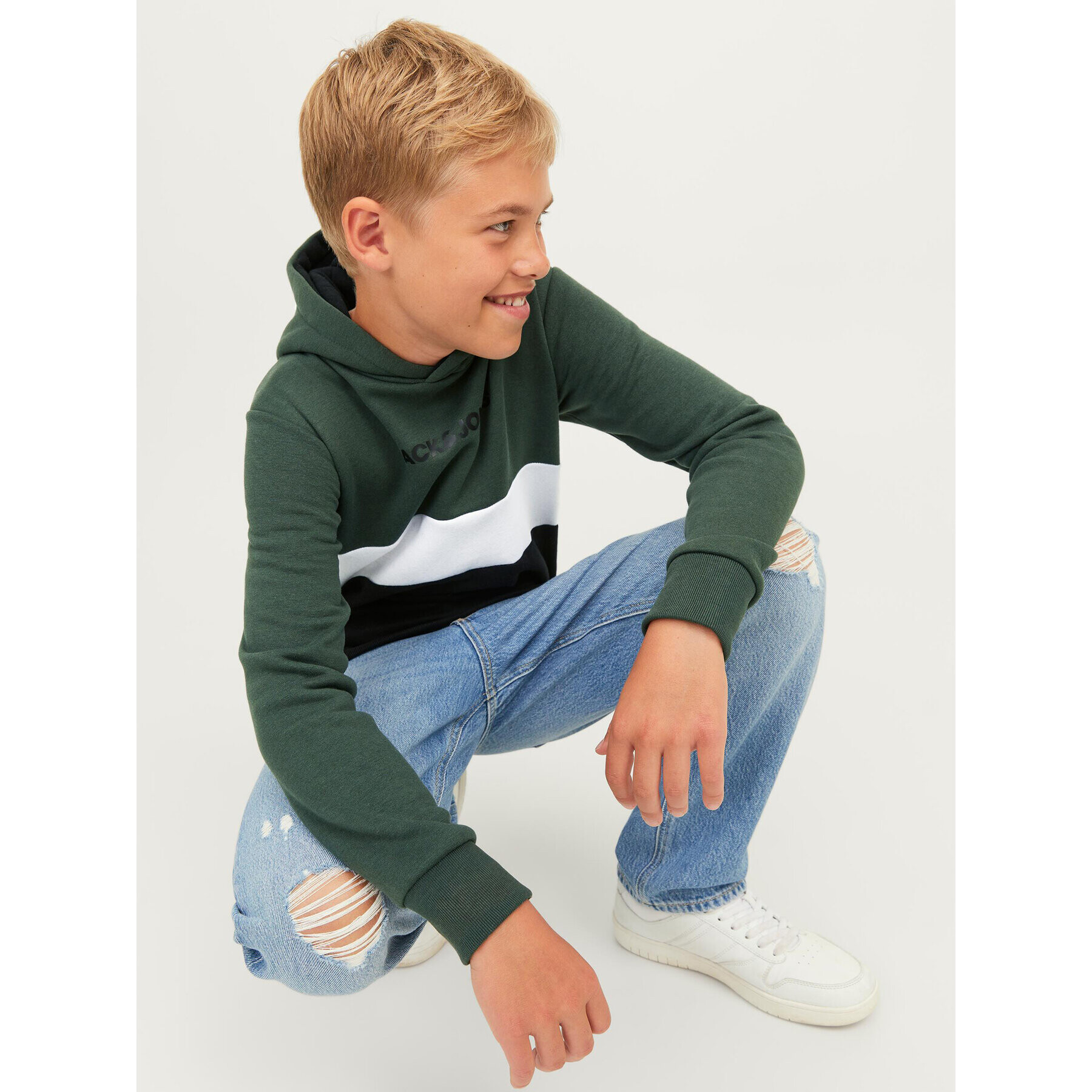 Jack&Jones Junior Суитшърт 12237402 Зелен Regular Fit - Pepit.bg